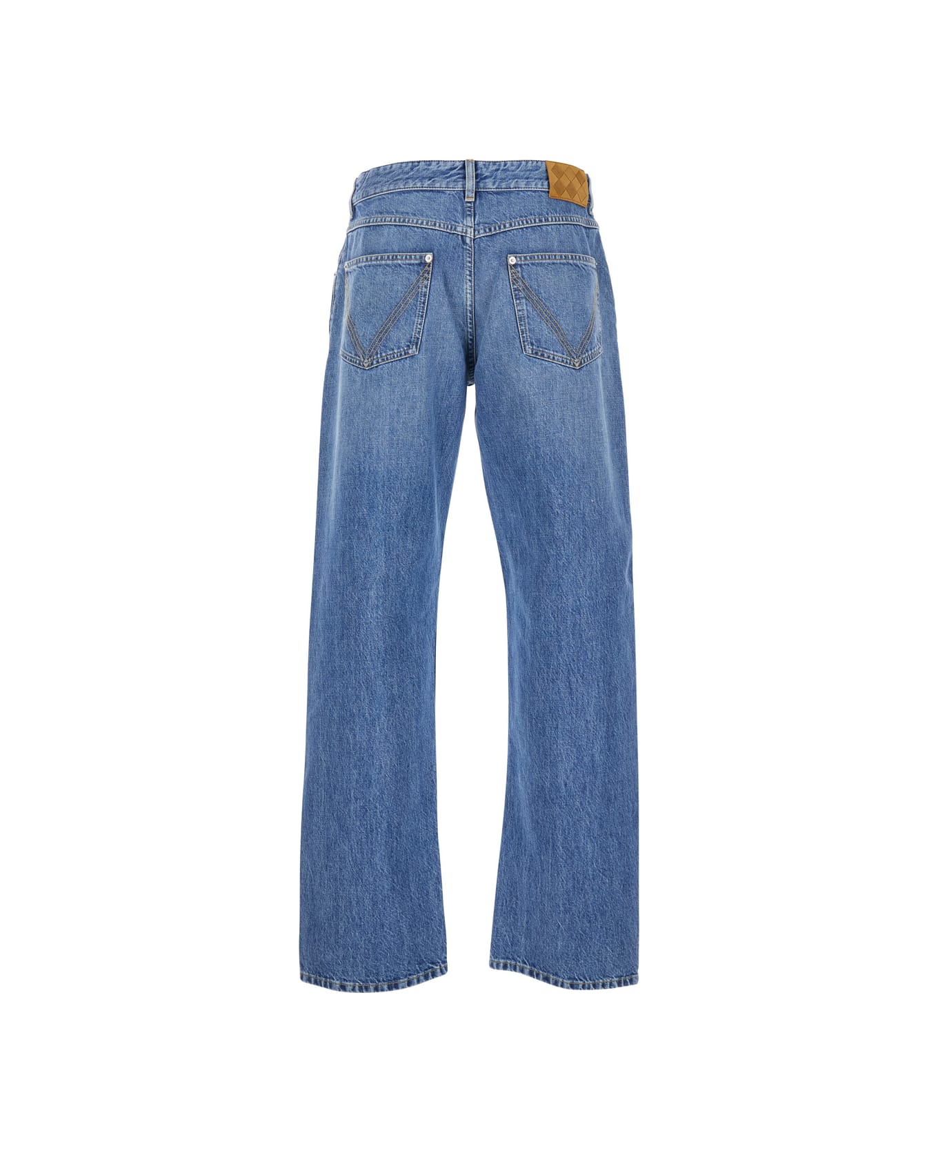 Bottega Veneta Blue Five Pocket Jeans With Back Logo Patch In Denim Man - BLUE
