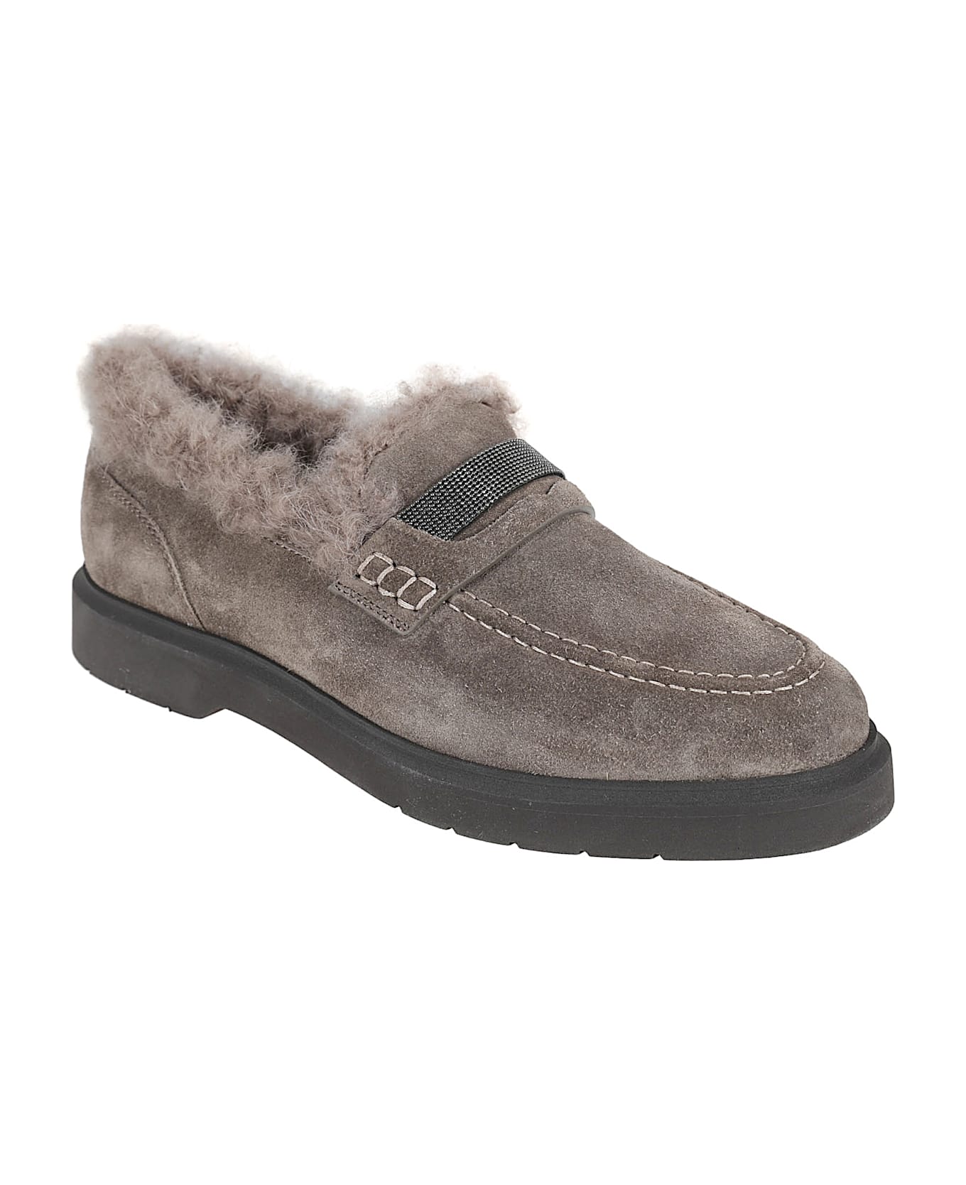 Brunello Cucinelli Fur Detailed Loafers - Torba