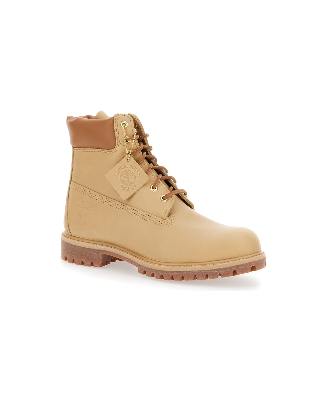Timberland Beige Water-proof Boots With Logo Plate In Leather Man - Beige
