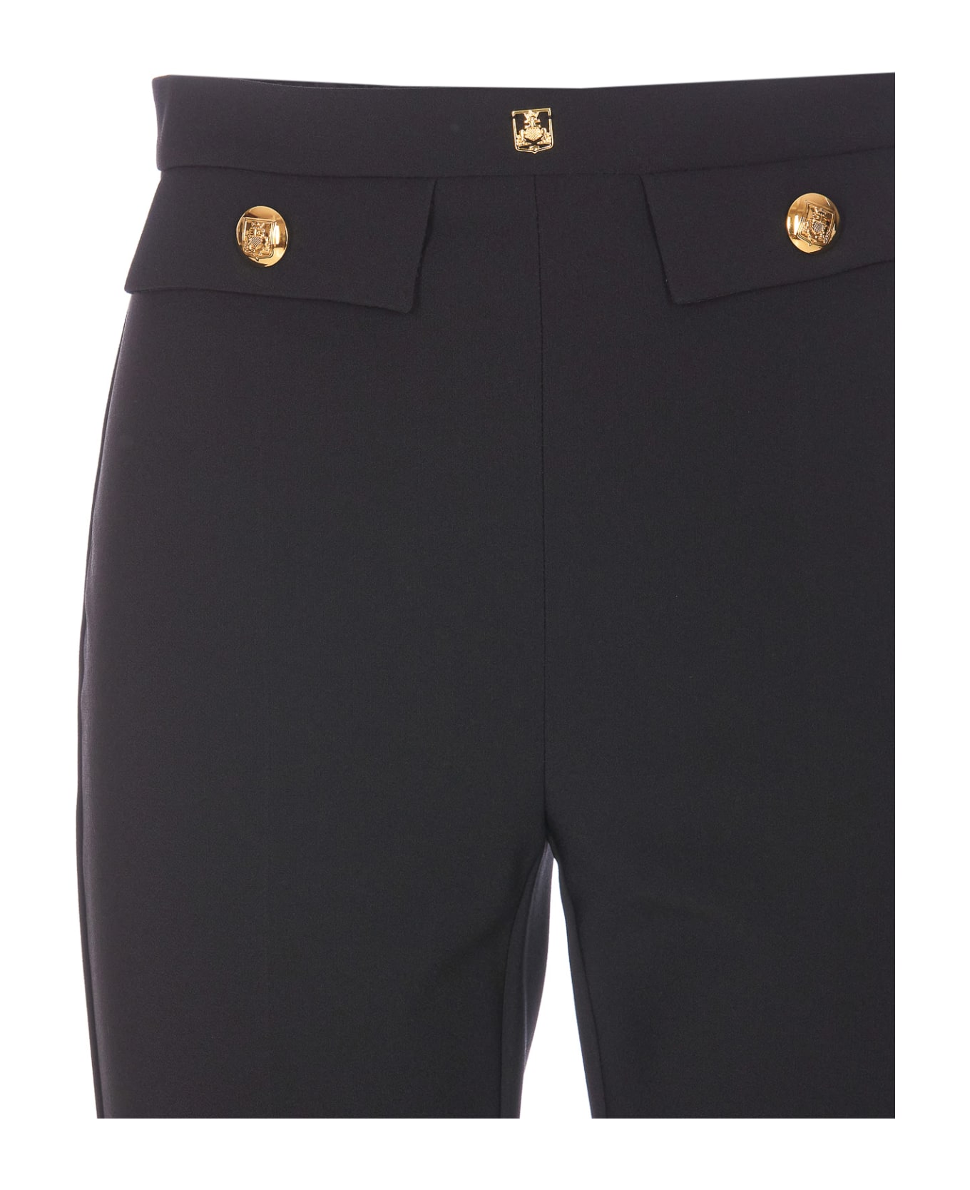 Elisabetta Franchi Straight Pants With Logo Rivet - Black