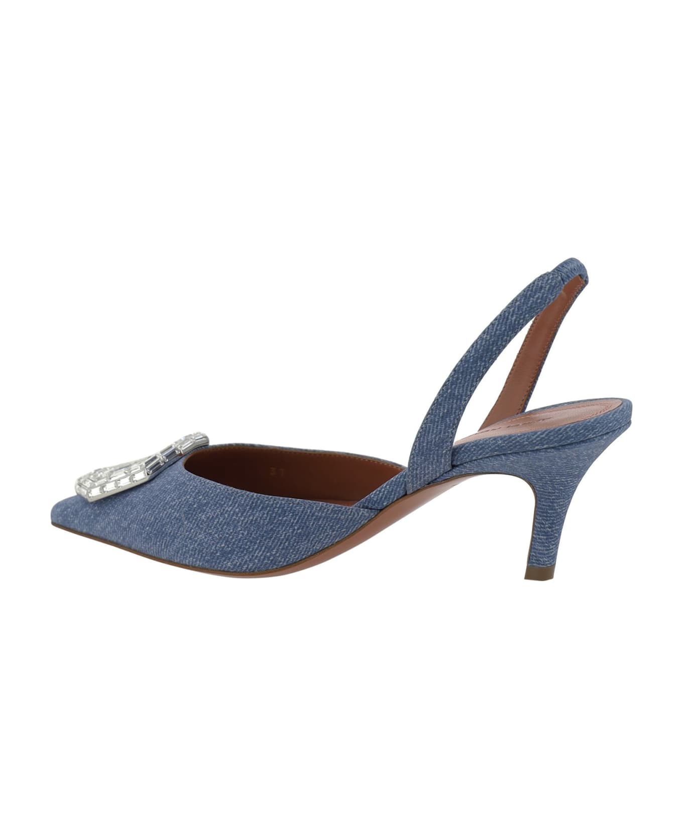 Amina Muaddi Camelia Sling 60 Printed Denim Pumps - Blue