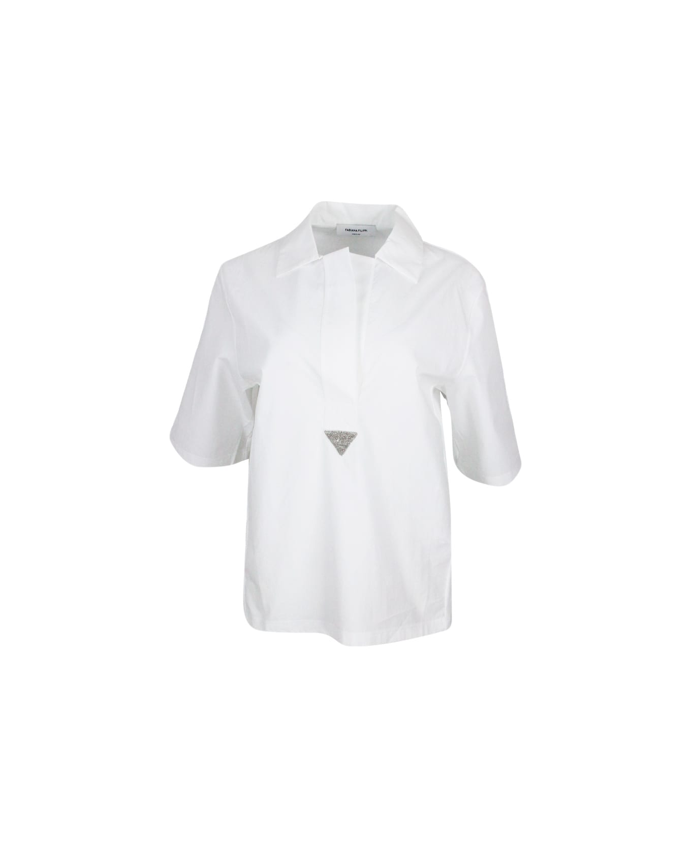 Fabiana Filippi Short-sleeved Polo T-shirt With Collar Made Of Jersey Cotton On The Front And Ribbed On The Back. Point Of Light On The Neckline - White