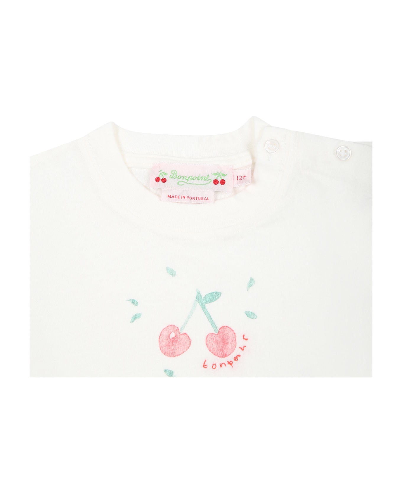 Bonpoint White T-shirt For Baby Girl With Iconic Cherries - White Tシャツ＆ポロシャツ