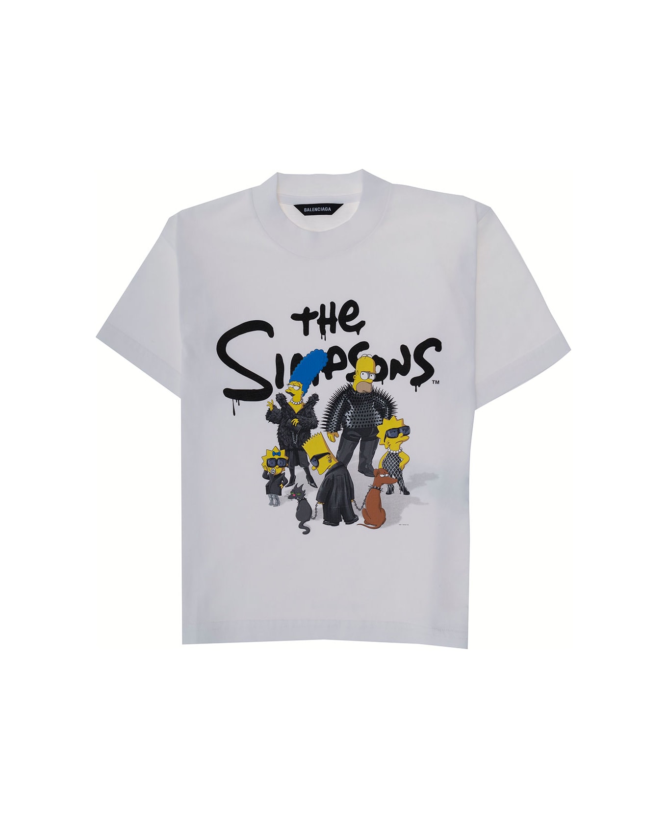 Balenciaga Boy Cotton Black T-shirt With Simpsons Print - White