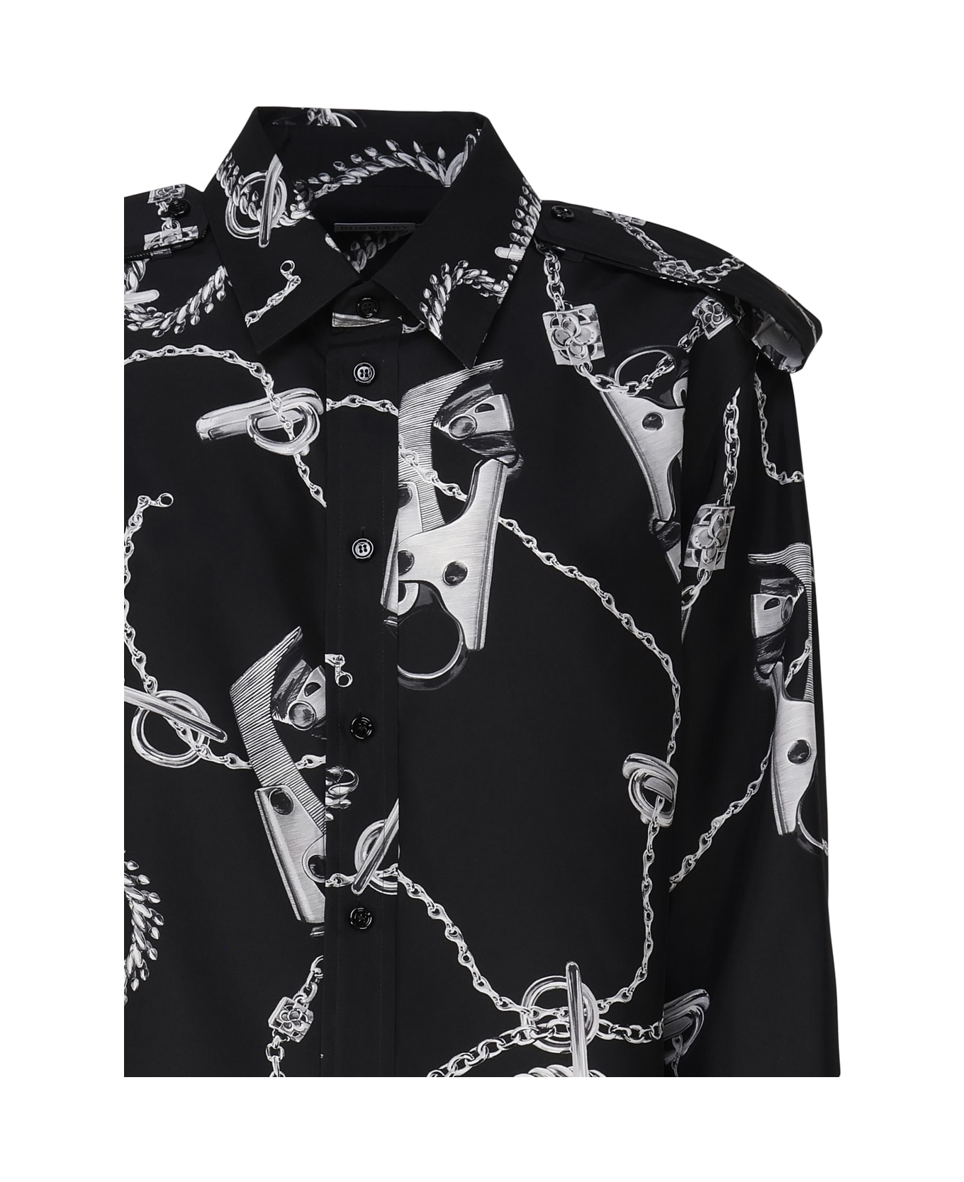 Burberry Silk Shirt With Knight Pattern - Black