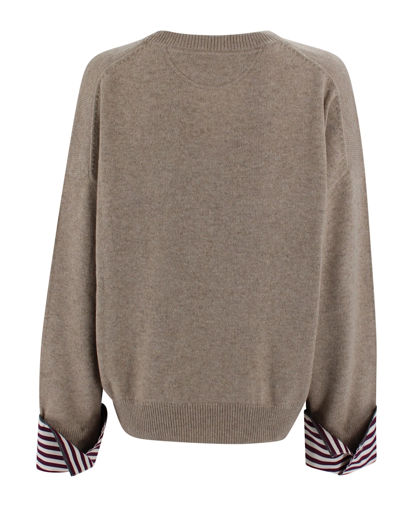 Brunello Cucinelli Cashmere Jumper With Shiny Shirt Details - Brown