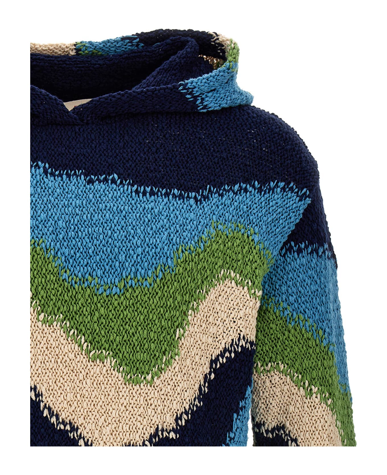 Marni Patterned Hooded Sweater - POWDERBLUE