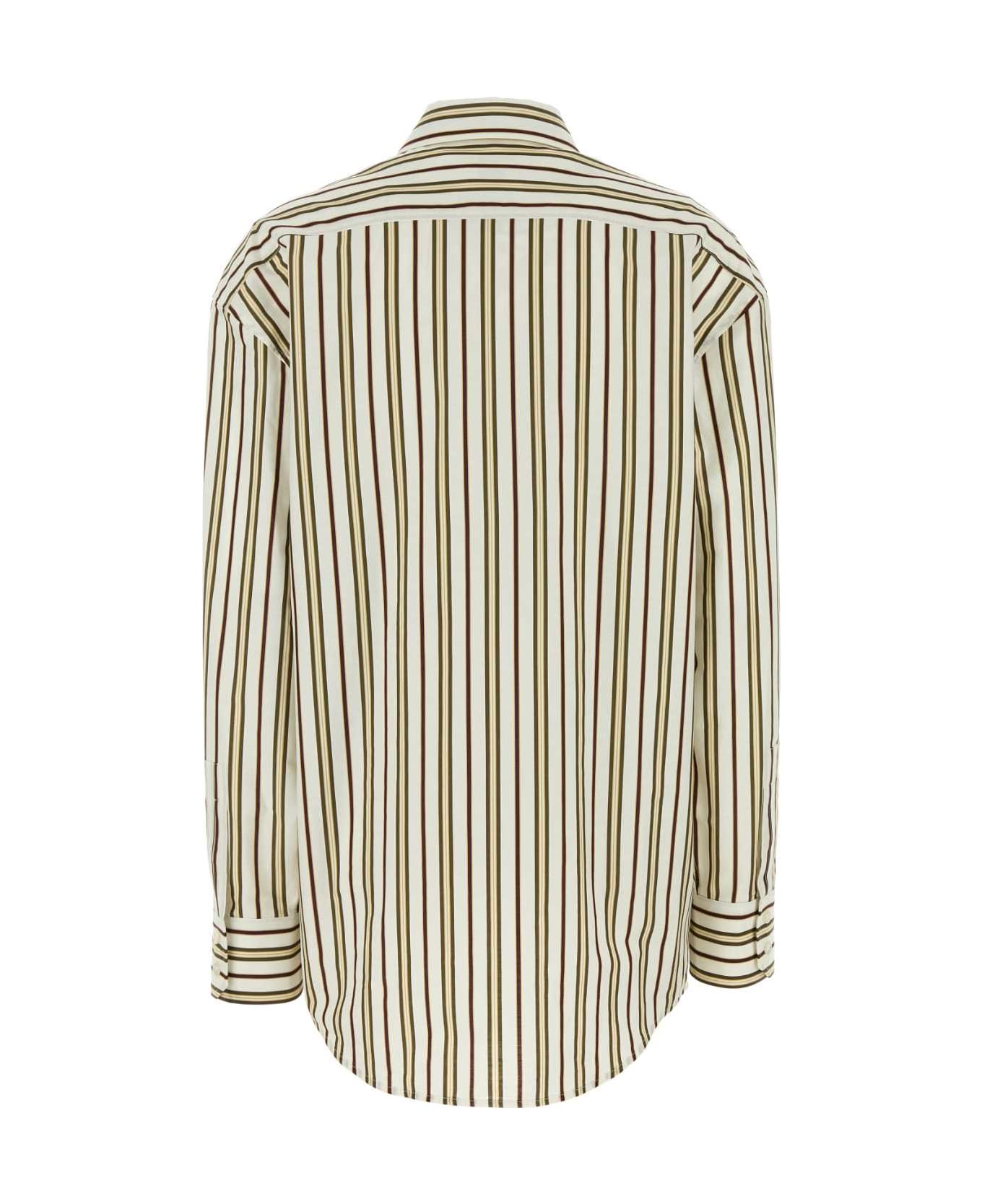 Saint Laurent Embroidered Cotton Oversize Shirt - BLANCBORDEAUXKAKI