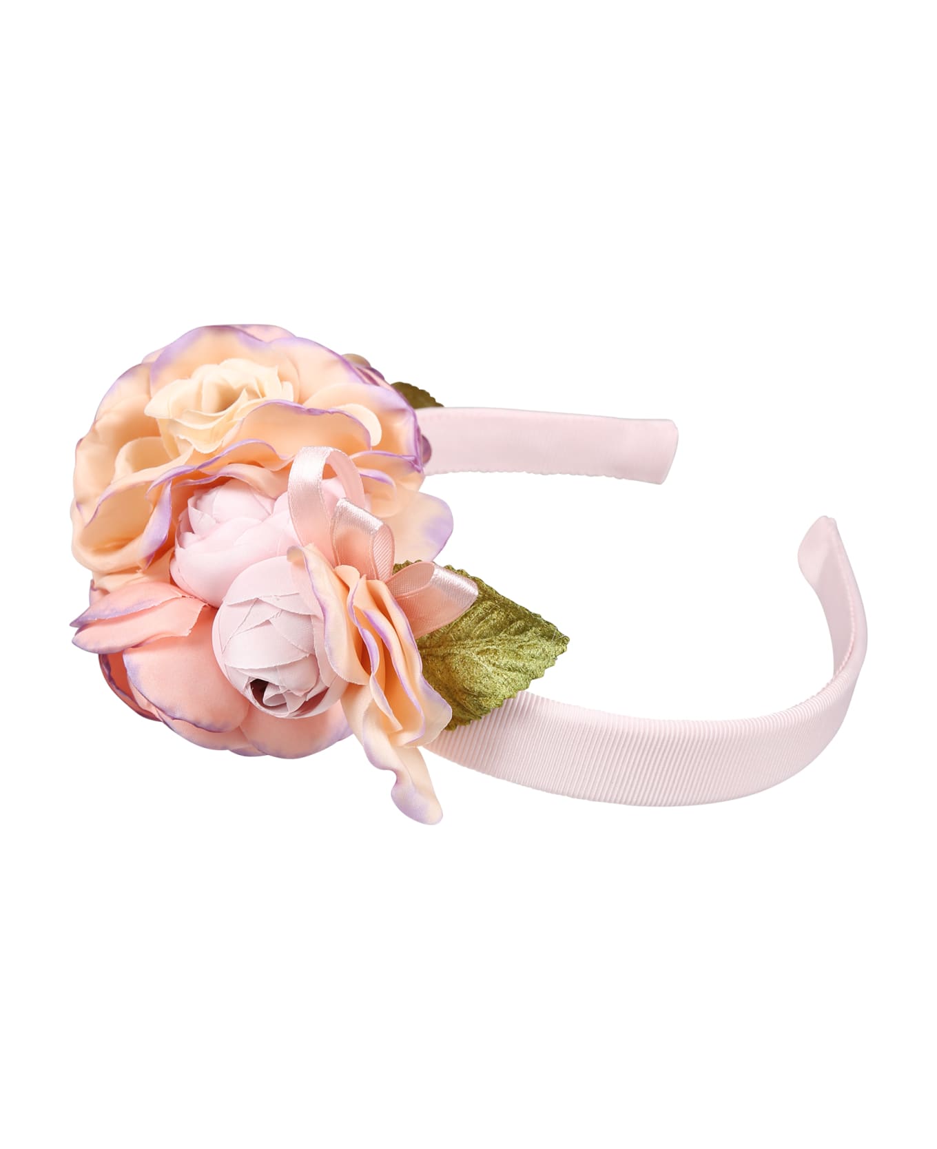 Monnalisa Pink Headband For Girl With Flowers - Pink アクセサリー＆ギフト