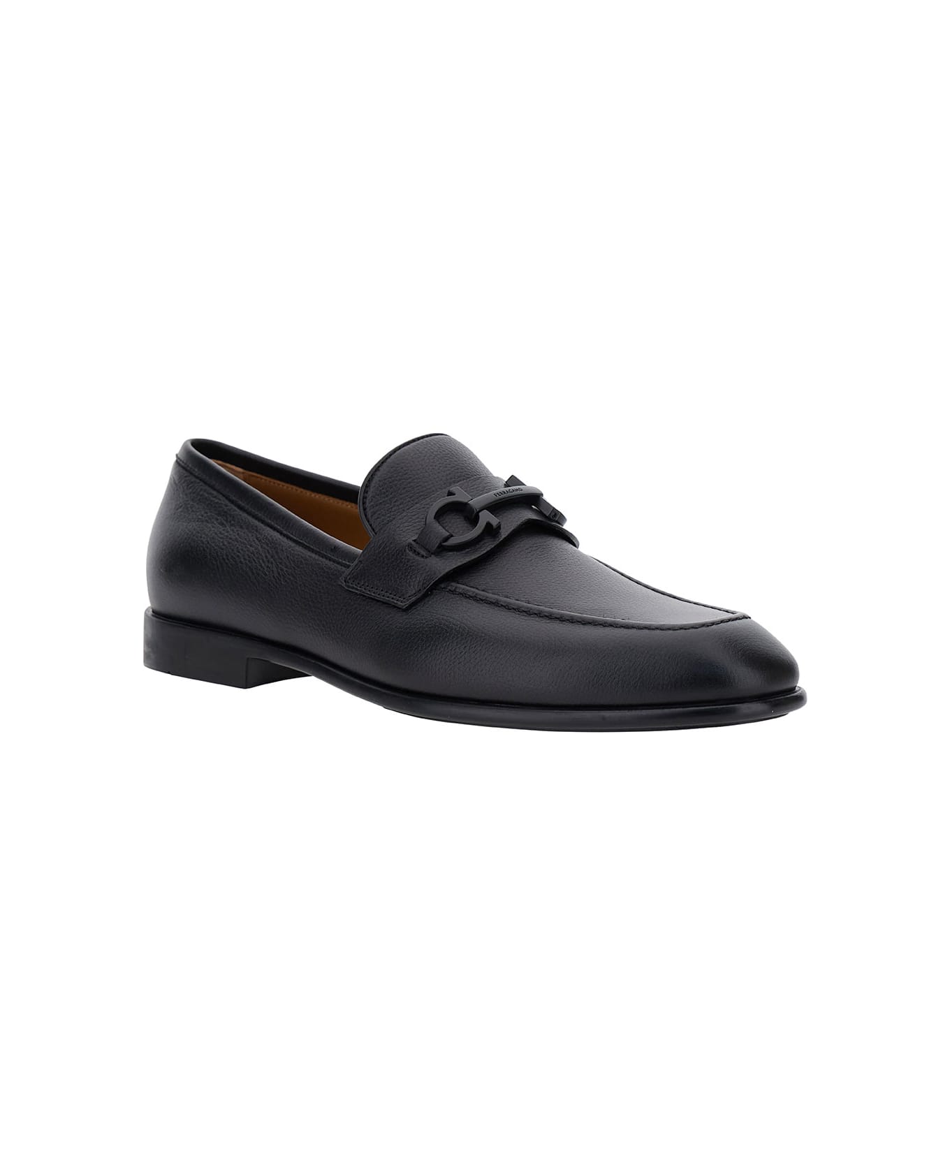 Ferragamo Black Loafers With Gancini Detail In Leather Man - Black ローファー＆デッキシューズ