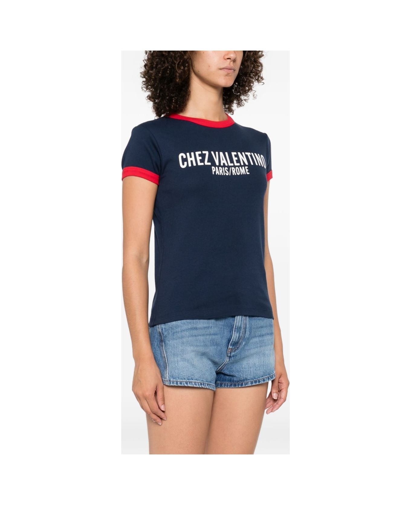 Valentino Garavani T-shirt With Chez Valentino Paris Rome Print - Blue