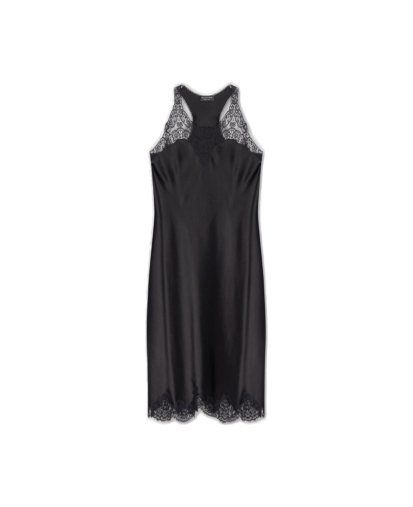 Balenciaga Satin Strappy Midi Dress - Black