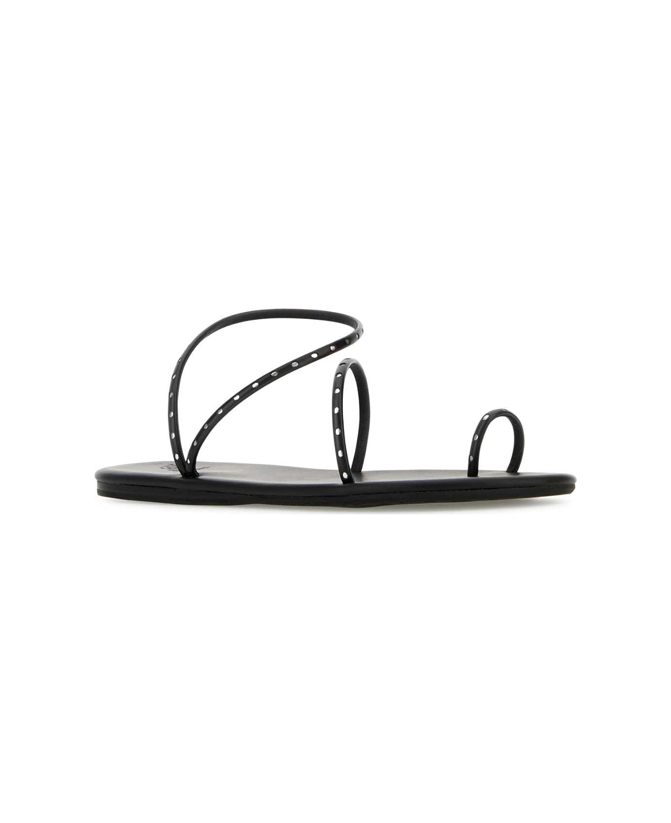 Ancient Greek Sandals Black Synthetic Leather Astro Thong Sandals - BLACKSILVER