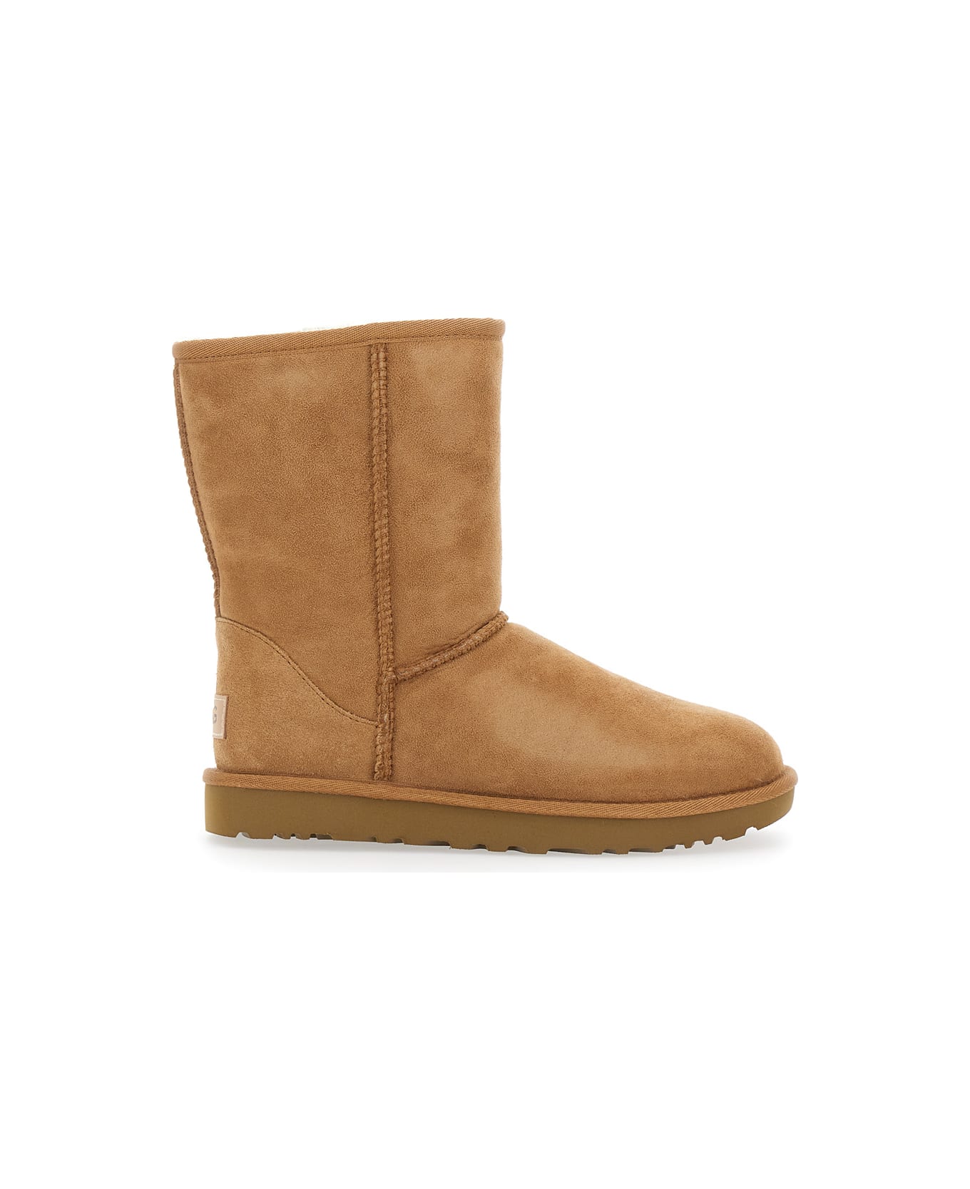 UGG 'classic Short' Beige Boots With Logo Patch On The Rear And Shearling Lining In Suede Woman - Beige