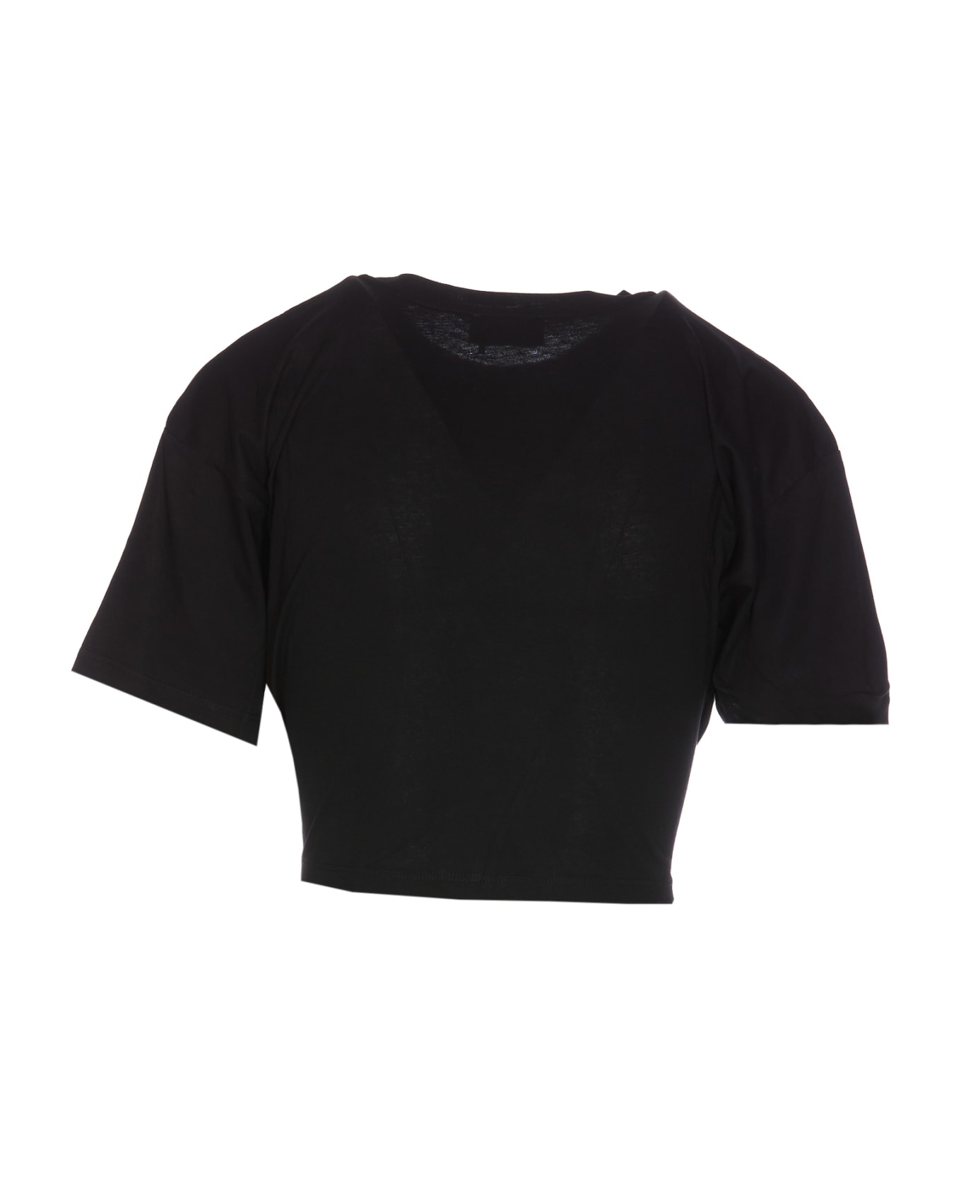 Elisabetta Franchi Cropped T-shirt With Knot And Print - Nero