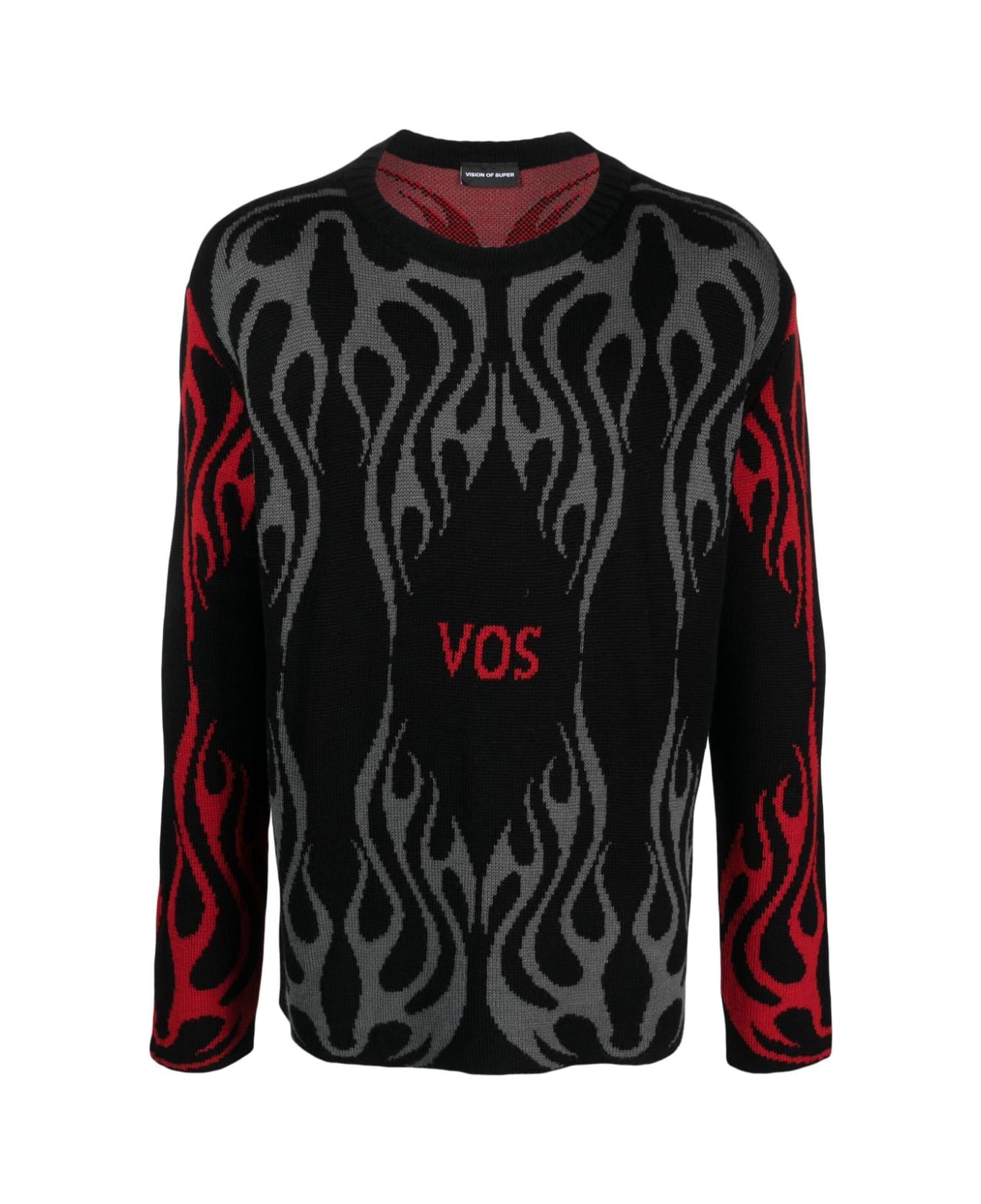Vision of Super Black Jumper With Red And Grey Jacquard Logo And Flames - Black