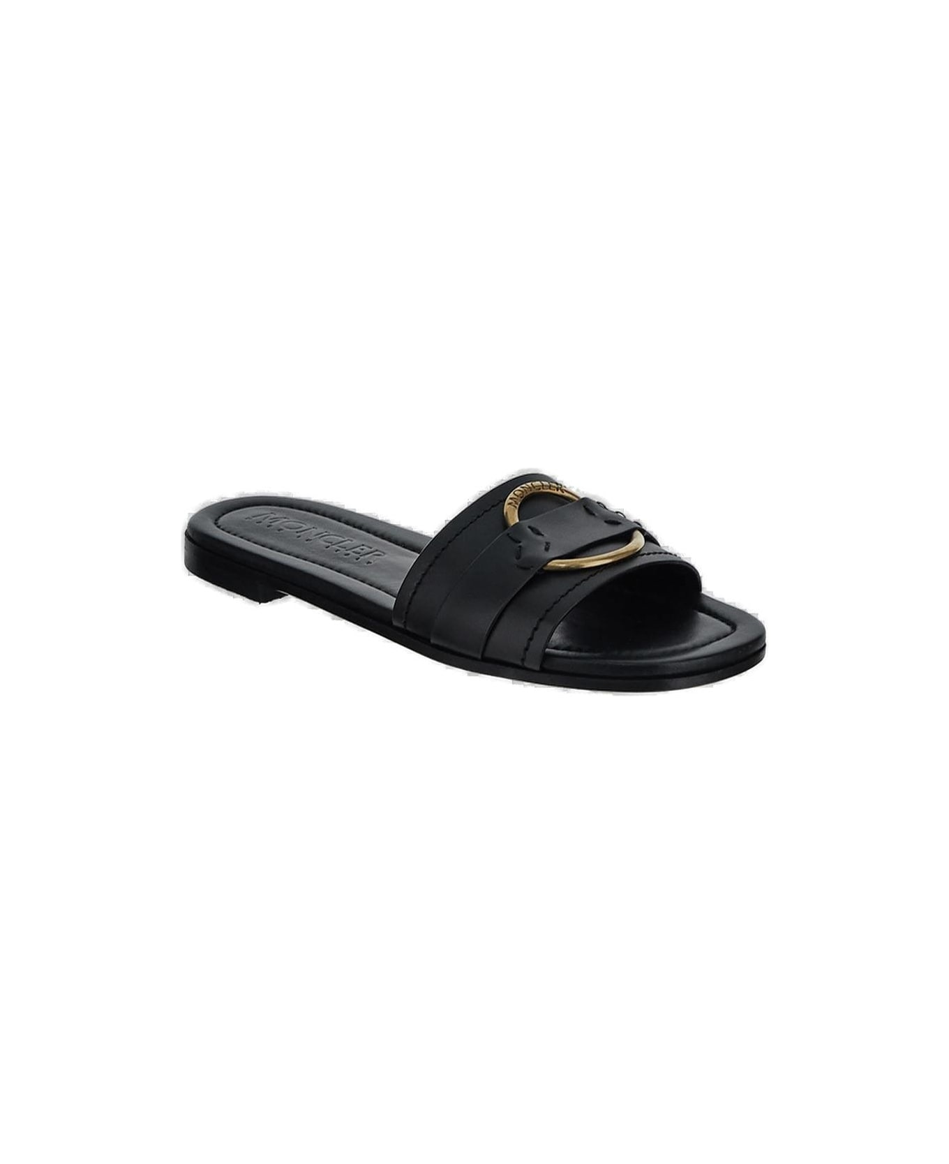 Moncler Logo Engraved Slip-on Sandals - Black