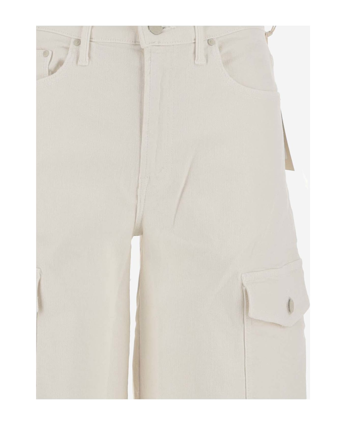 Mother Cotton Blend Cargo Jeans - White