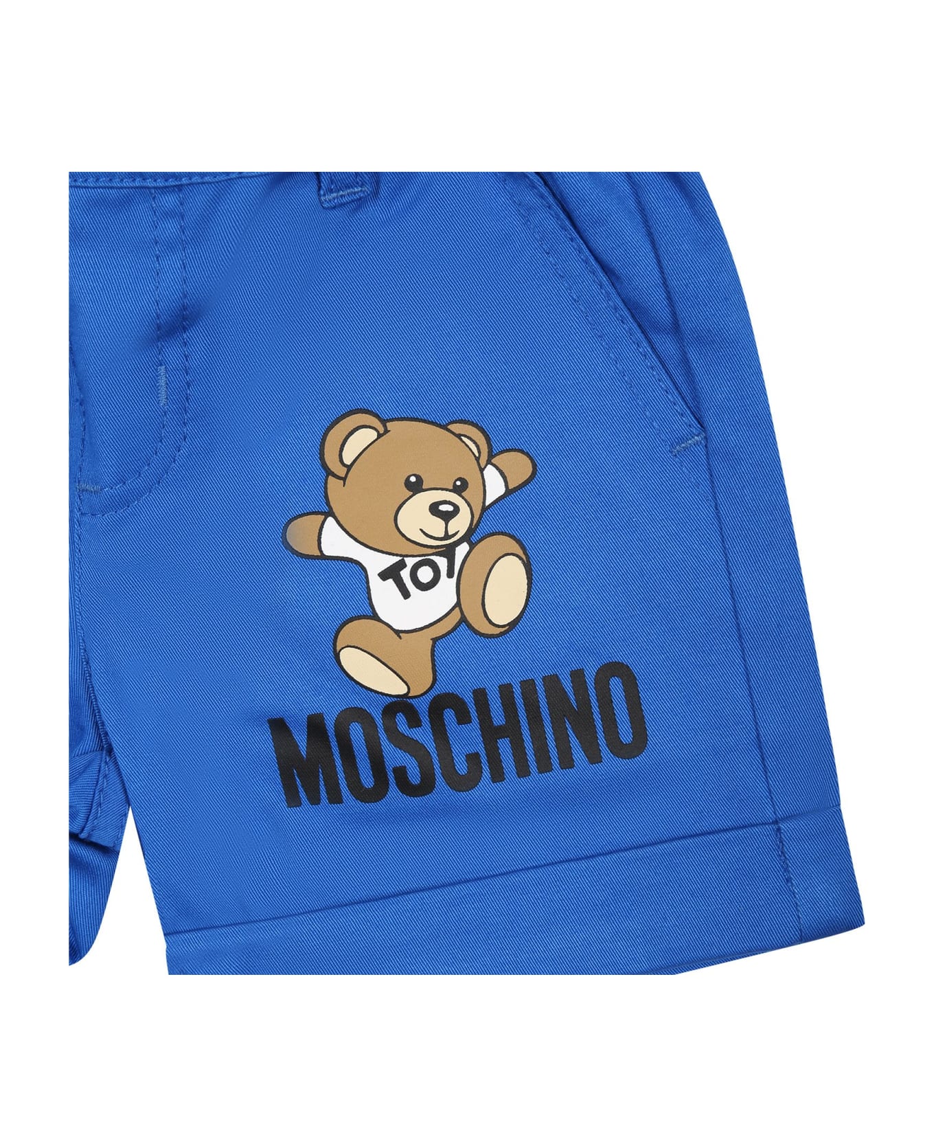 Moschino Light Blue Shorts For Babies With Teddy Bear And Logo - Light Blue