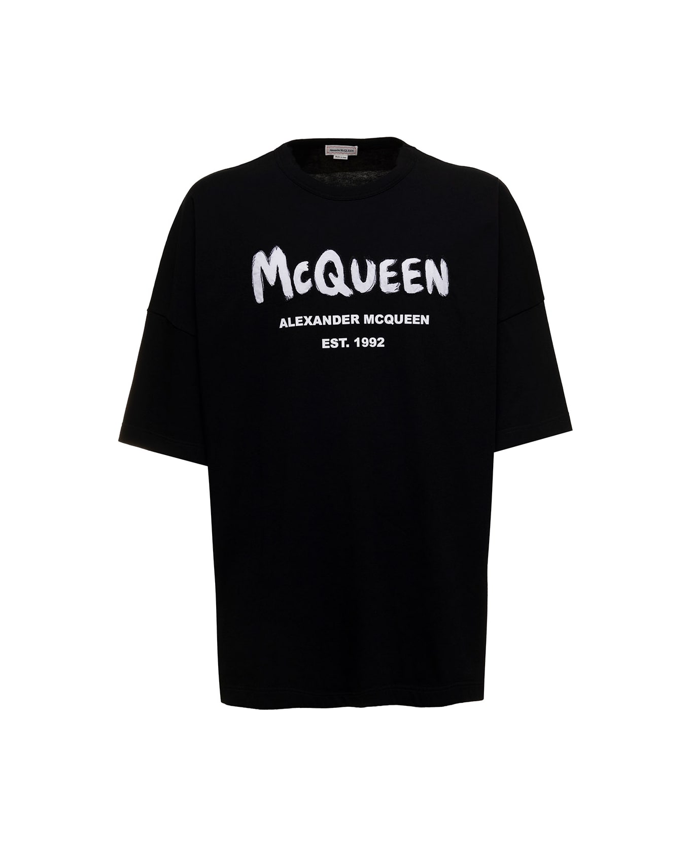 Alexander McQueen Man 's Black Cotton T-shirt With Logo Print - Nero