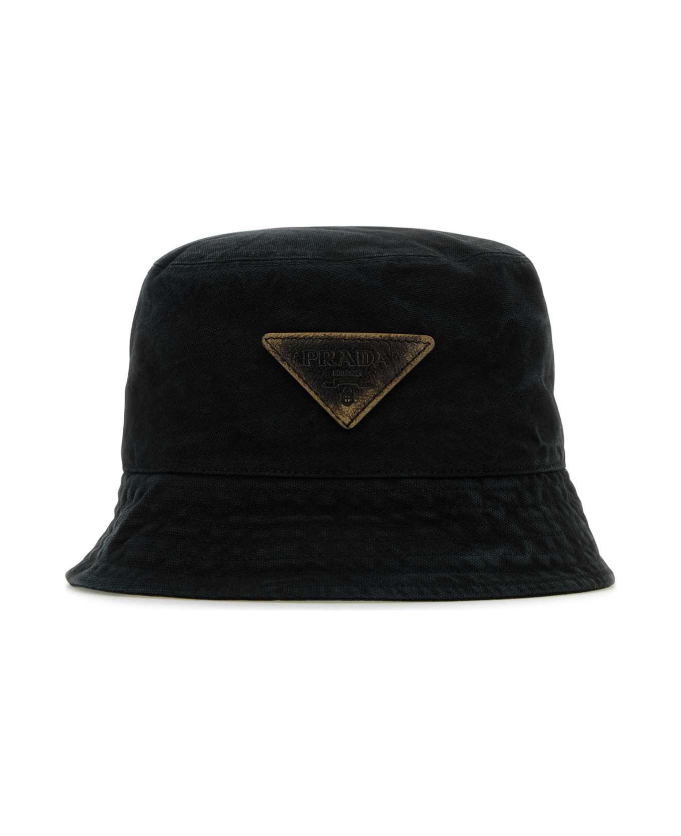 Prada Black Cotton Bucket Hat - NERO