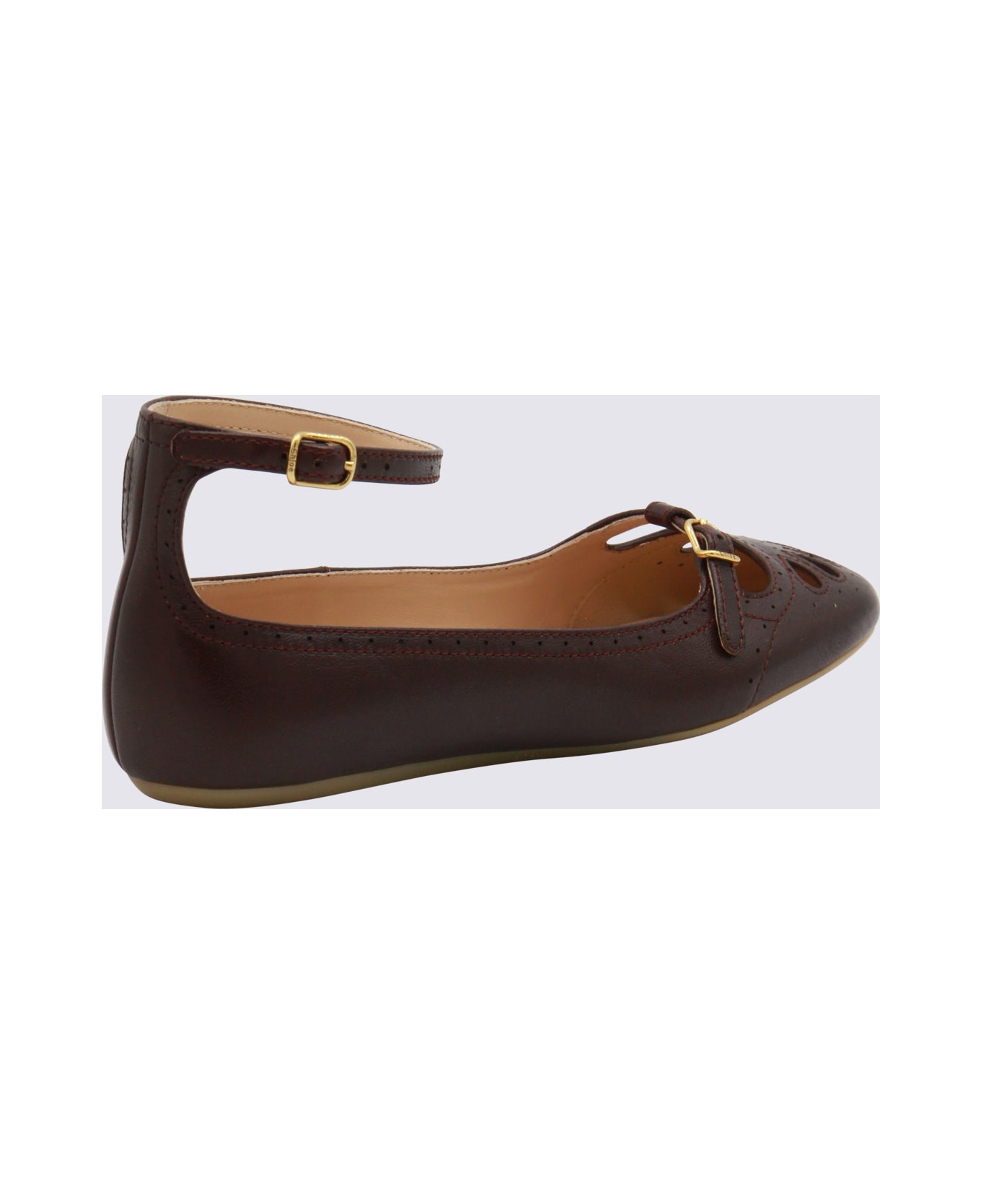 Chloé Dark Purple Leather Flats - BURNT PURPLE