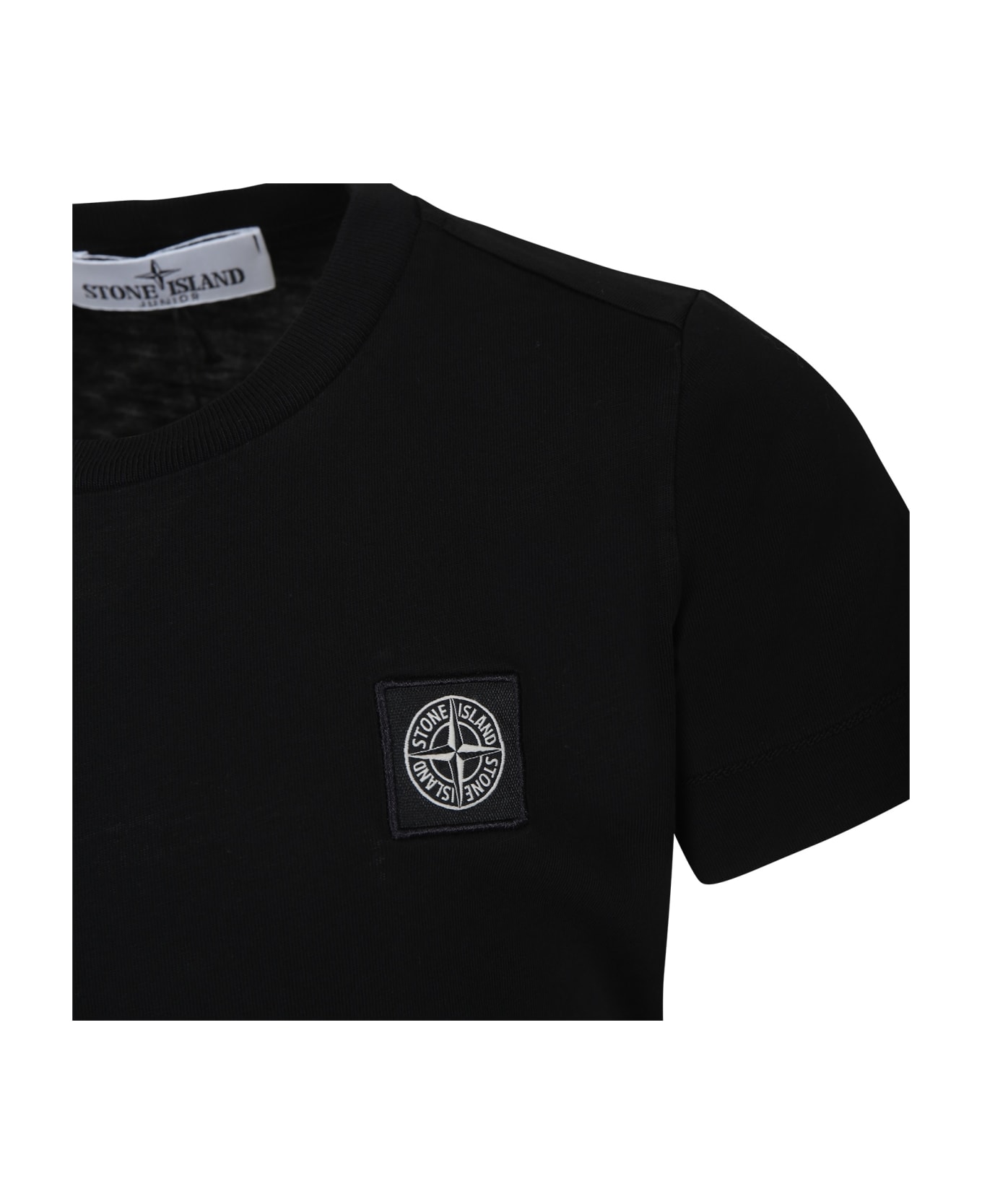 Stone Island Junior Black T-shirt For Boy With Logo - BLACK