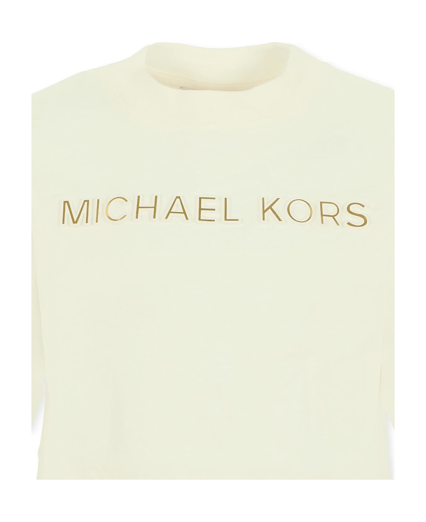 Michael Kors Ivory Crop T-shirt For Girl With Logo - Ivory