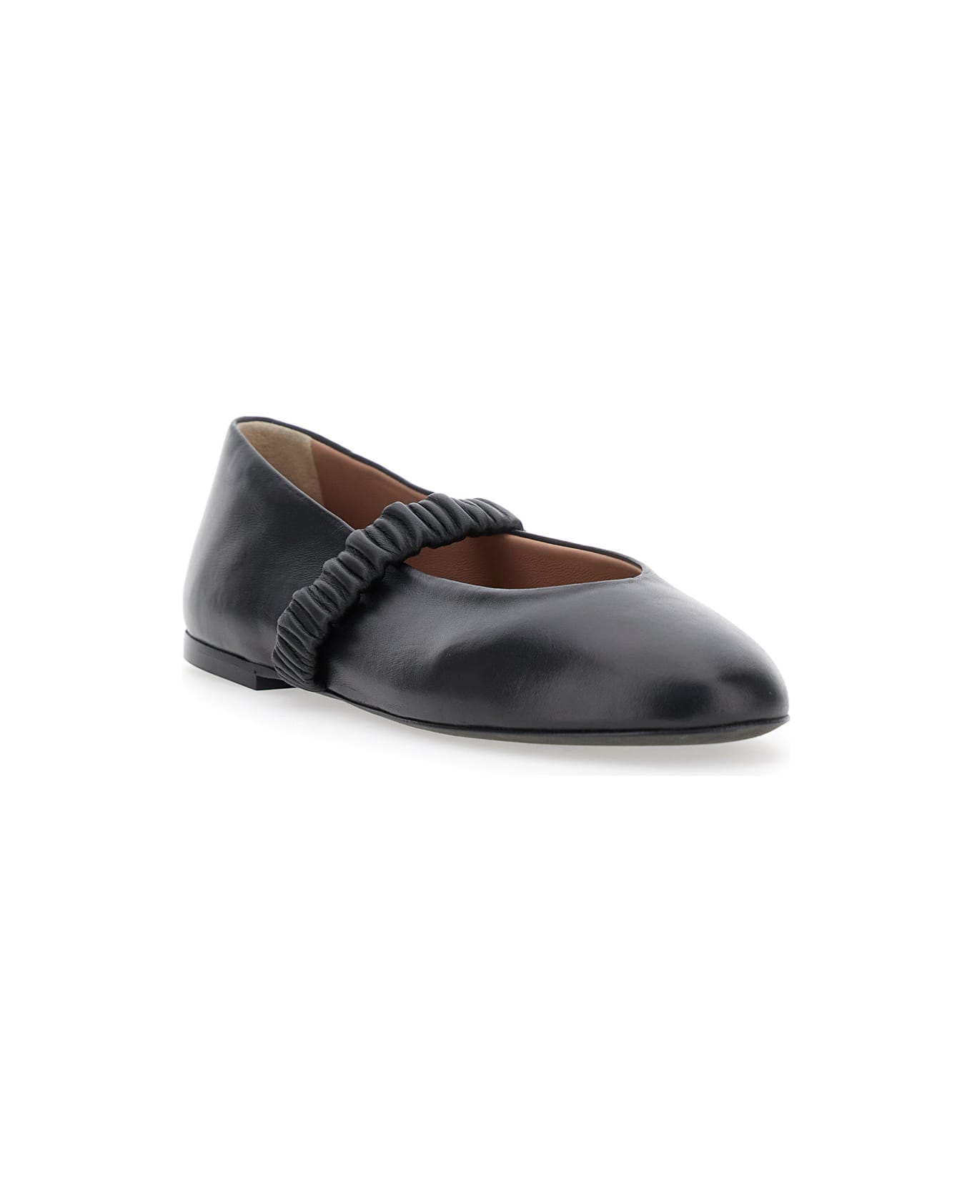 Pollini Black Ballet Flats With Elasticated Band On The Front In Leather Woman - Black