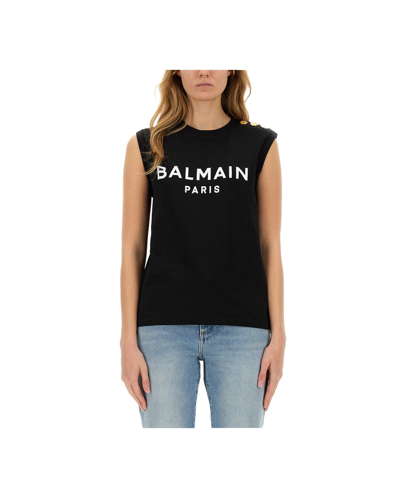 Balmain Tank Top With Logo - Black