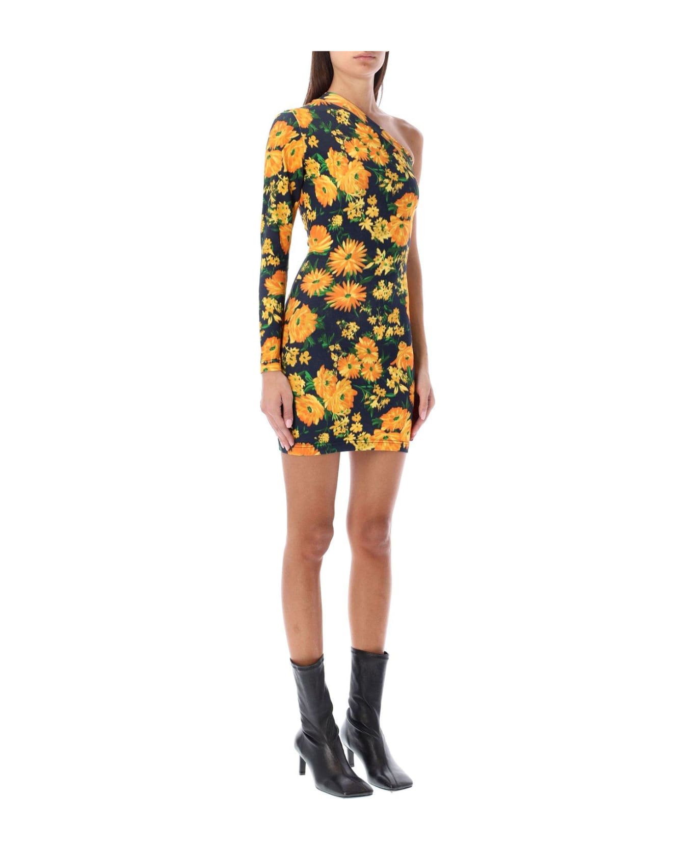 Balenciaga Floral Printed One-shoulder Dress - Yellow