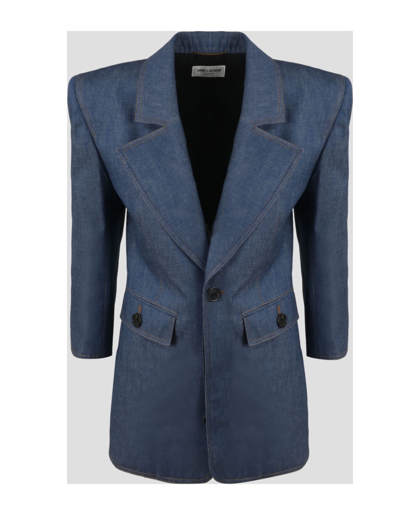 Saint Laurent Denim Single-breasted Tailored Dress - Blue