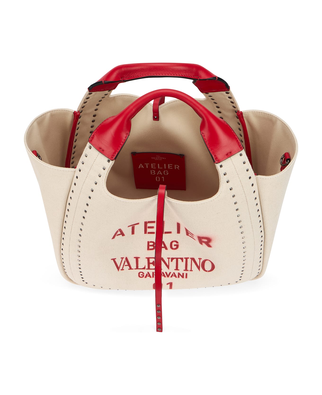 Valentino Garavani Elegant Beige Tote Bag With Red Details - Ivory