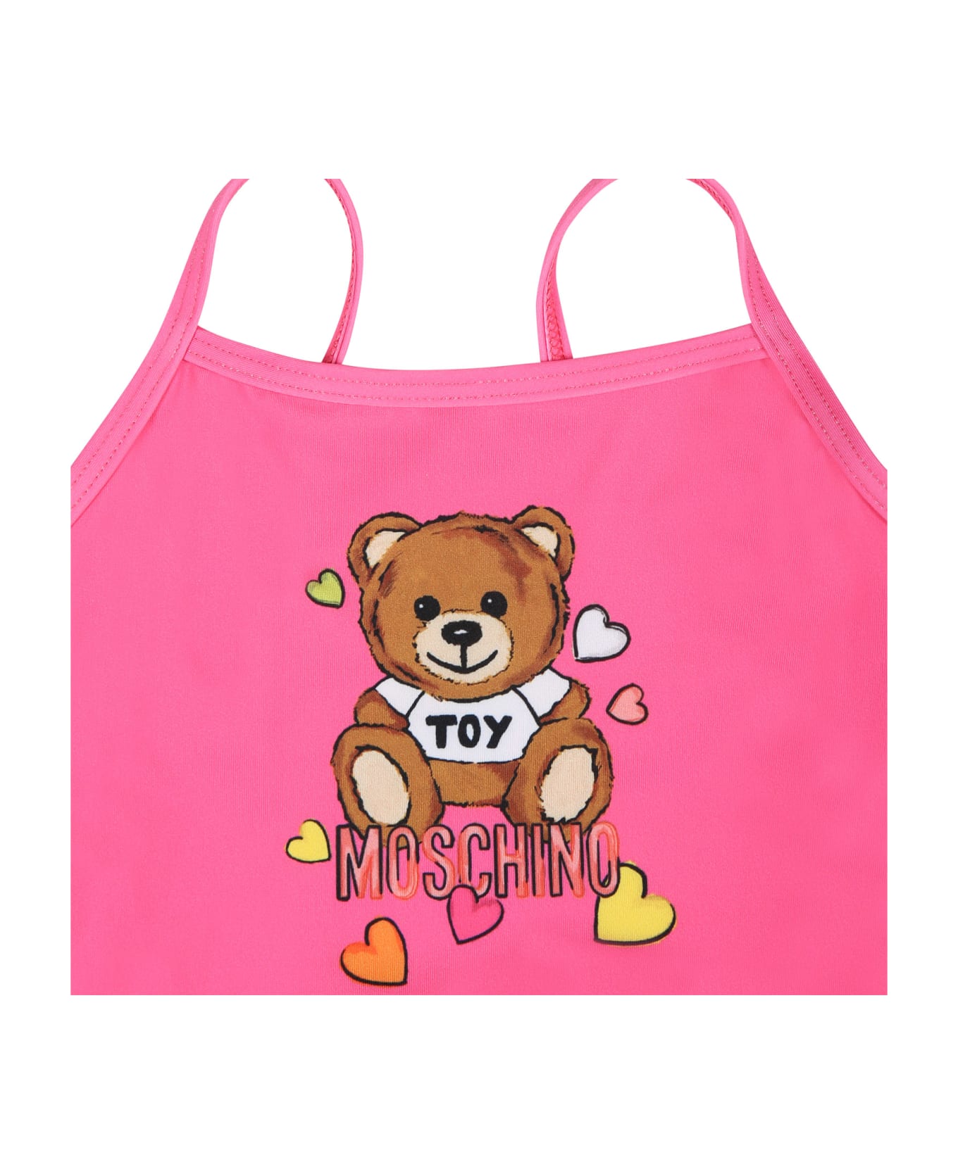 Moschino Fuchsia Swimsuit For Baby Girl With Teddy Bear And Logo - Fuchsia