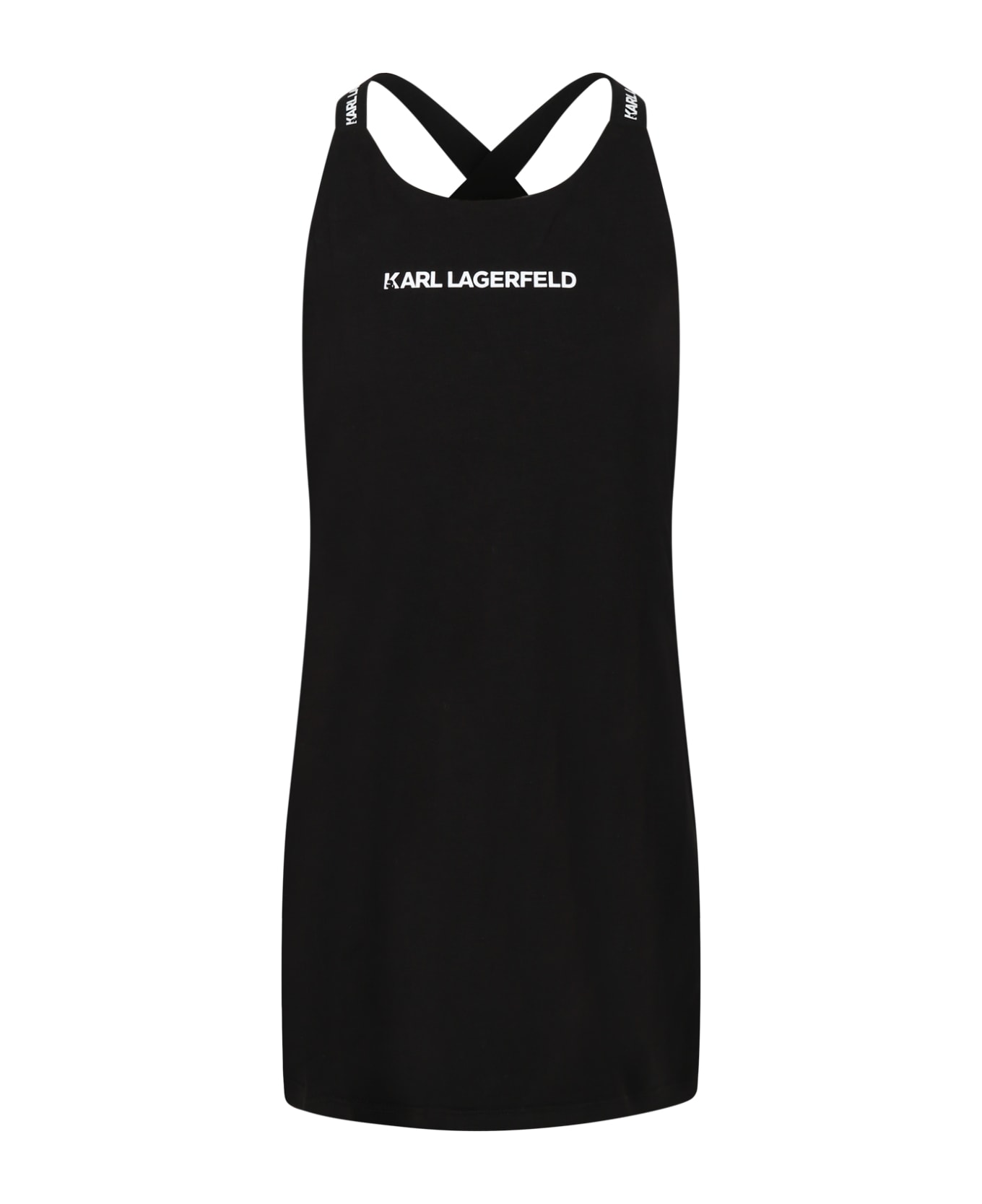 Karl Lagerfeld Kids Black Dress For Girl With Logo - BLACK