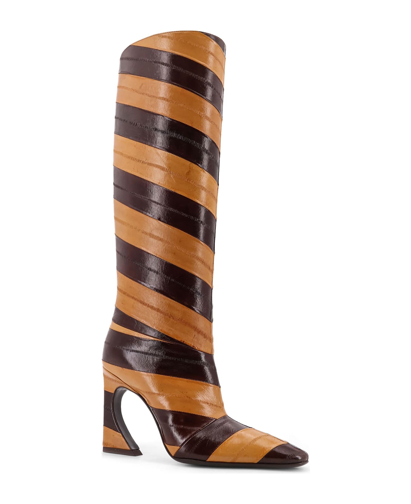 Fendi Arco Hagfish Leather Boots - BROWN BEIGE
