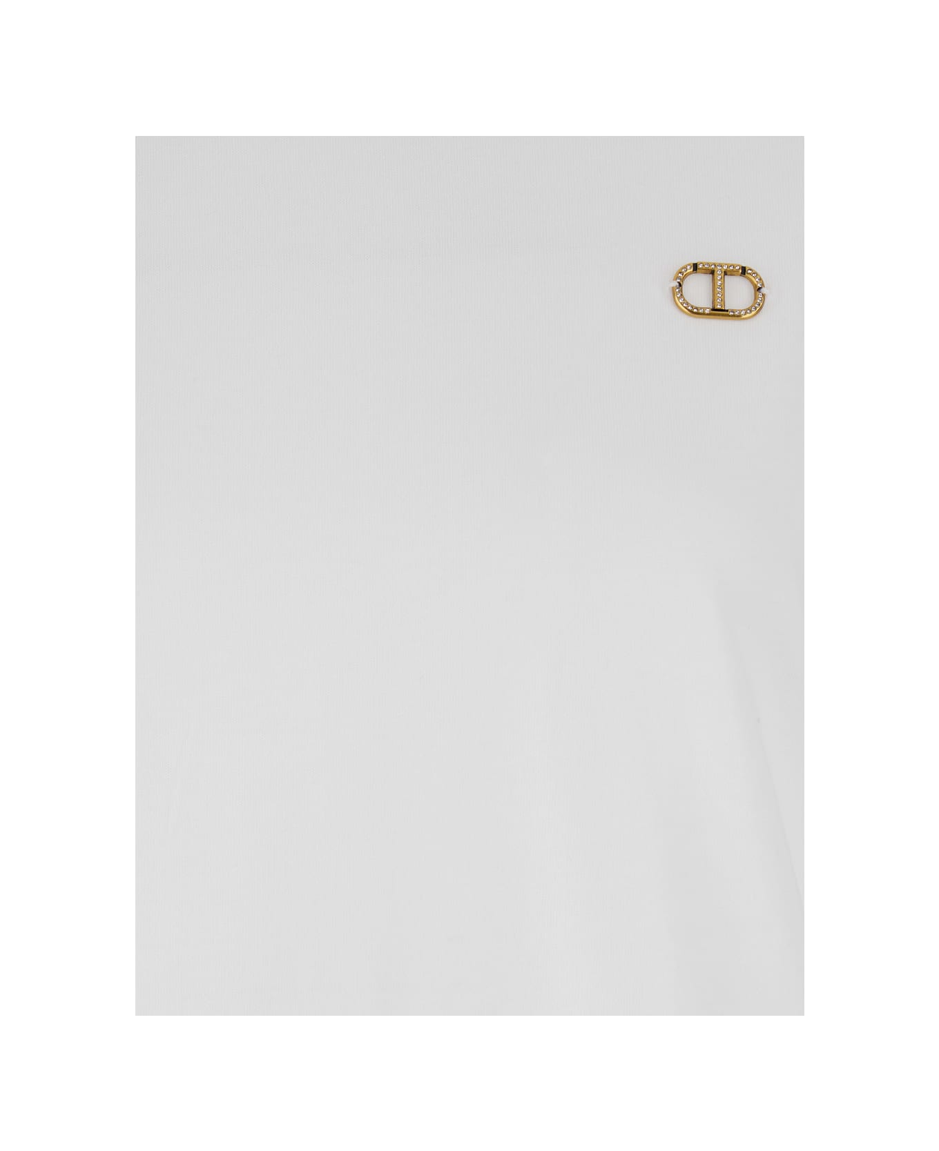 TwinSet White T-shirt With Metallic Logo Plaque On The Front In Cotton Woman - Bianco Ottico