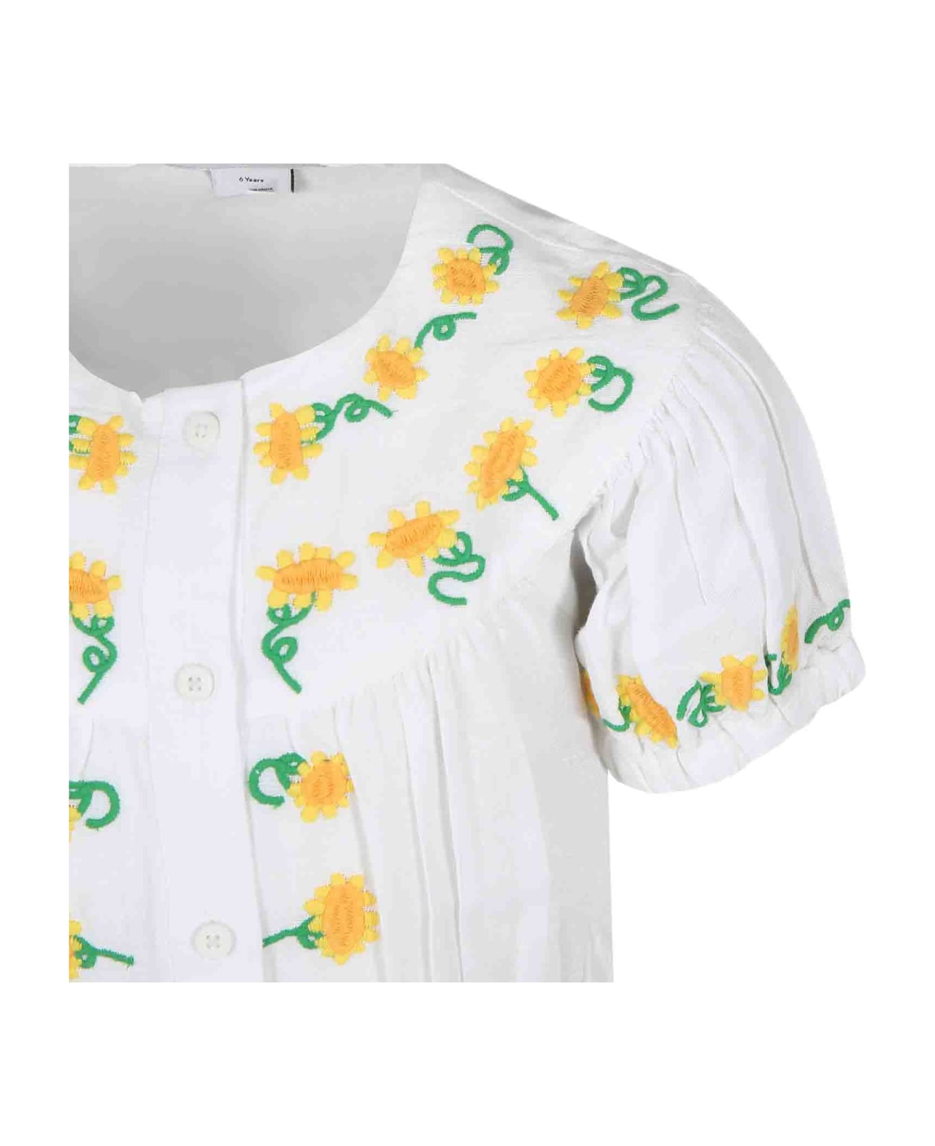 Stella McCartney Kids White Dress For Girl With Embroidered Sunflowers - White
