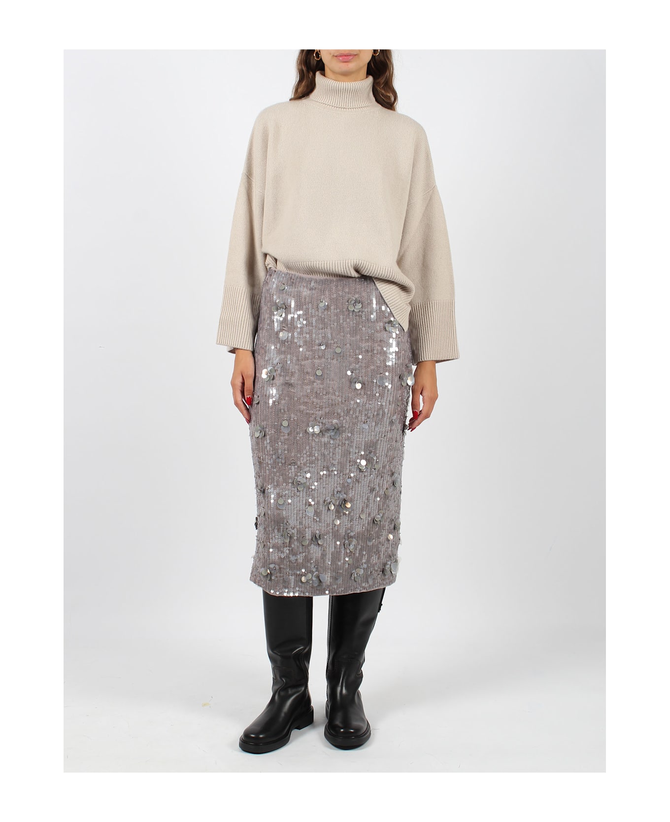 Parosh Glow Midi Skirt - Grey