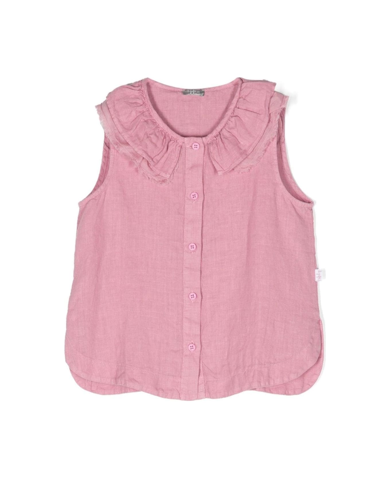 Il Gufo Pink Shirt With Ruched Detailing In Linen Girl - Rosa
