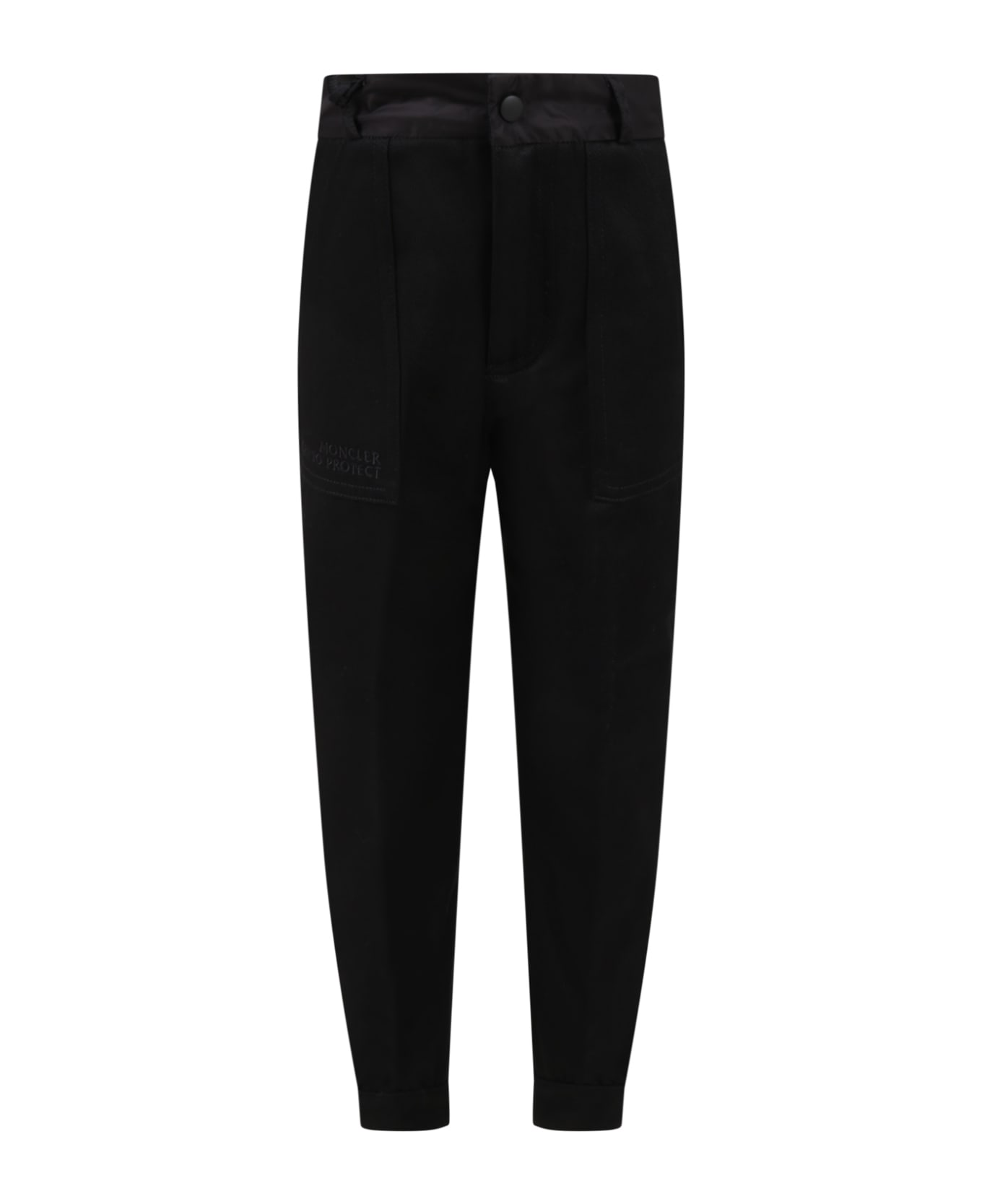 Moncler Black Trousers For Boy With Iconic Patch - BLACK ボトムス