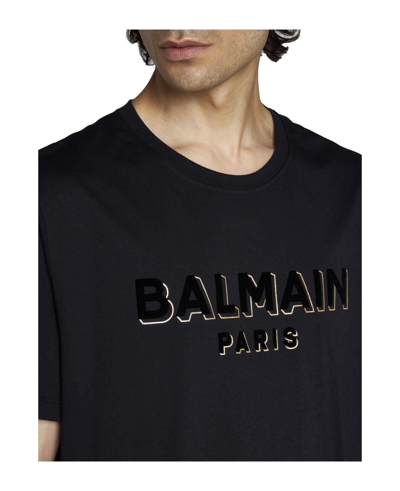 Balmain Flocked And Metallic Logo T-shirt - Noir noir or シャツ