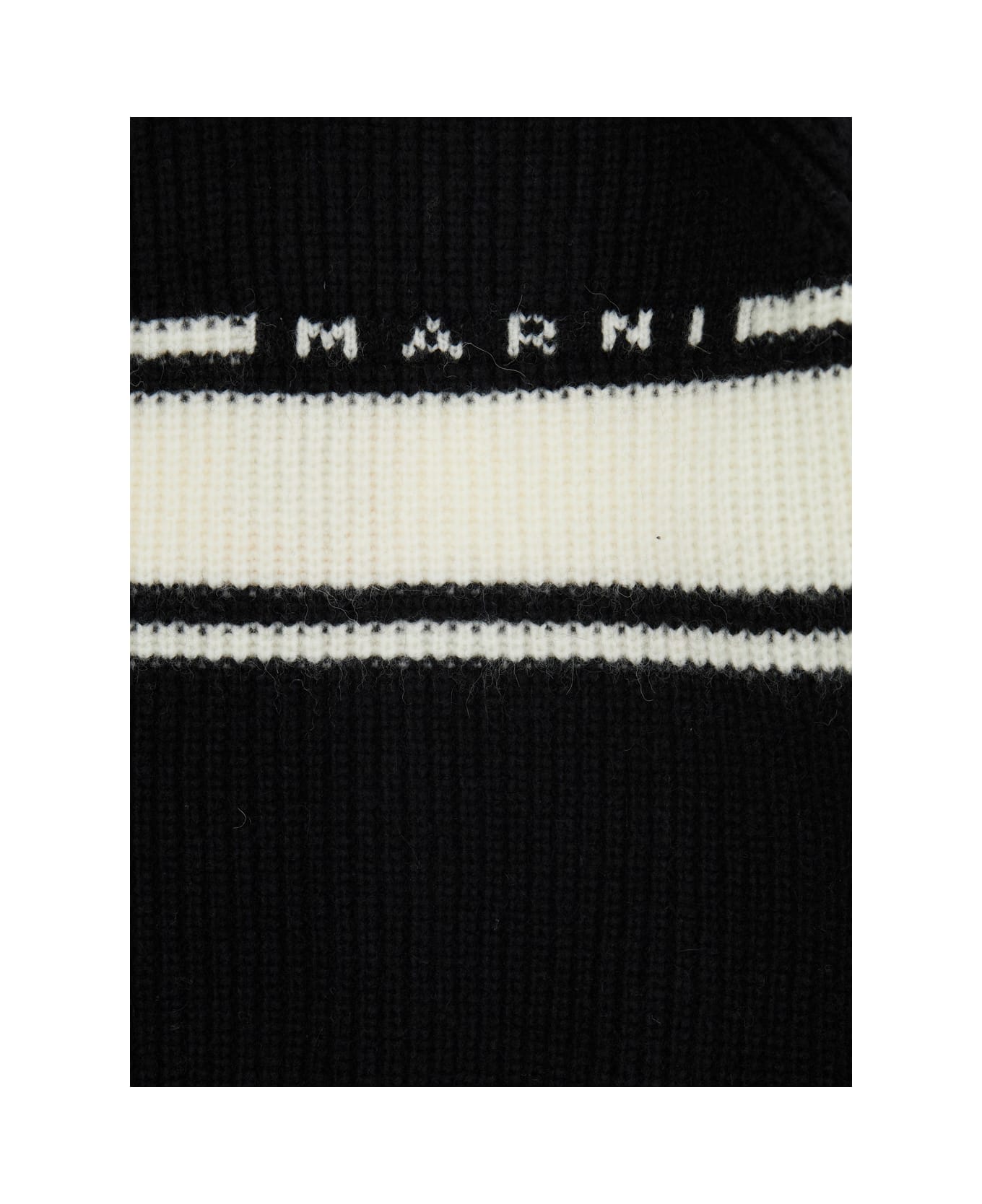 Marni Black Striped Sweater With Front Logo In Wool And Alpaca Blend Boy - Black