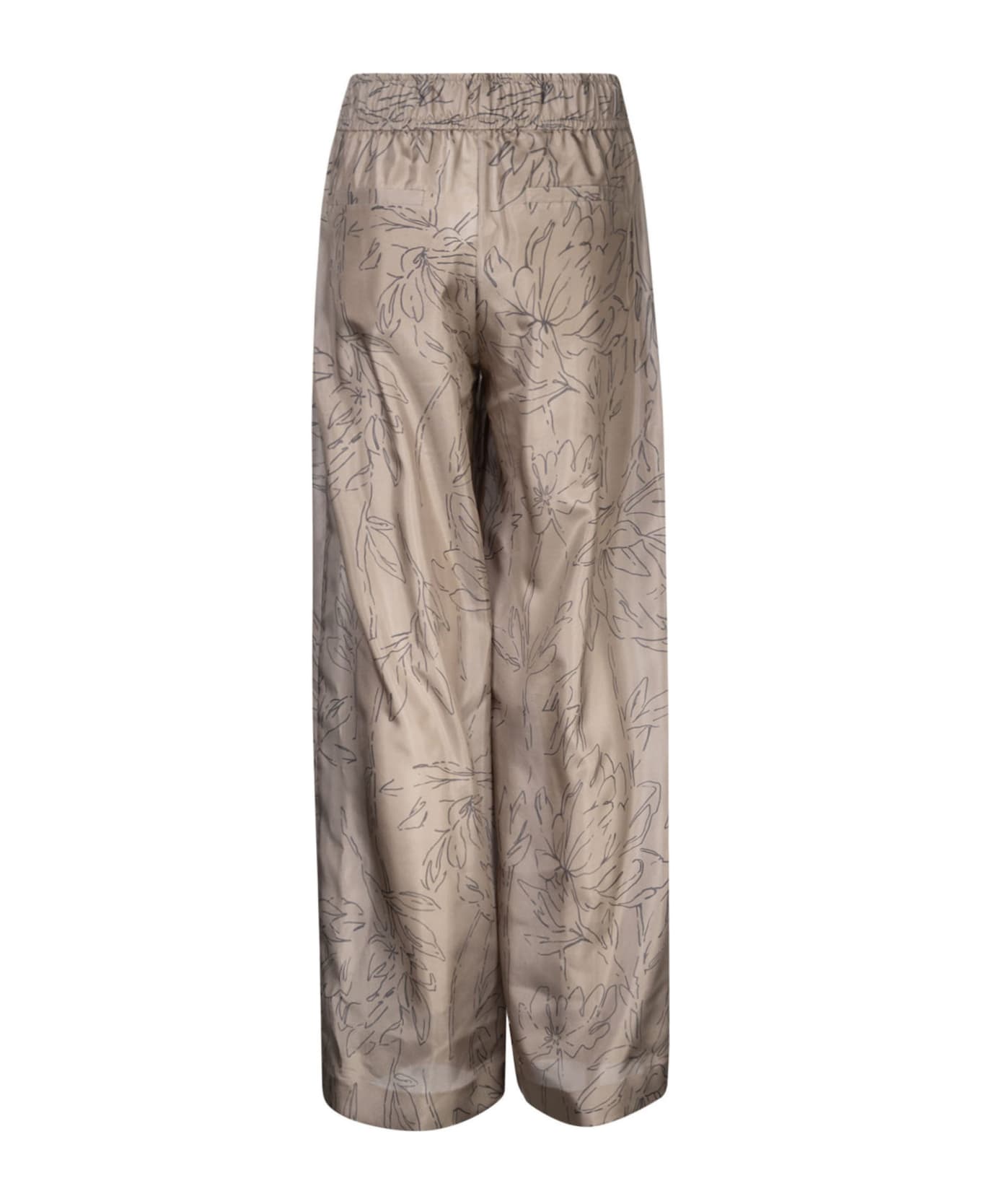 Brunello Cucinelli Elastic Waist Wide Leg Printed Trousers - Khaki
