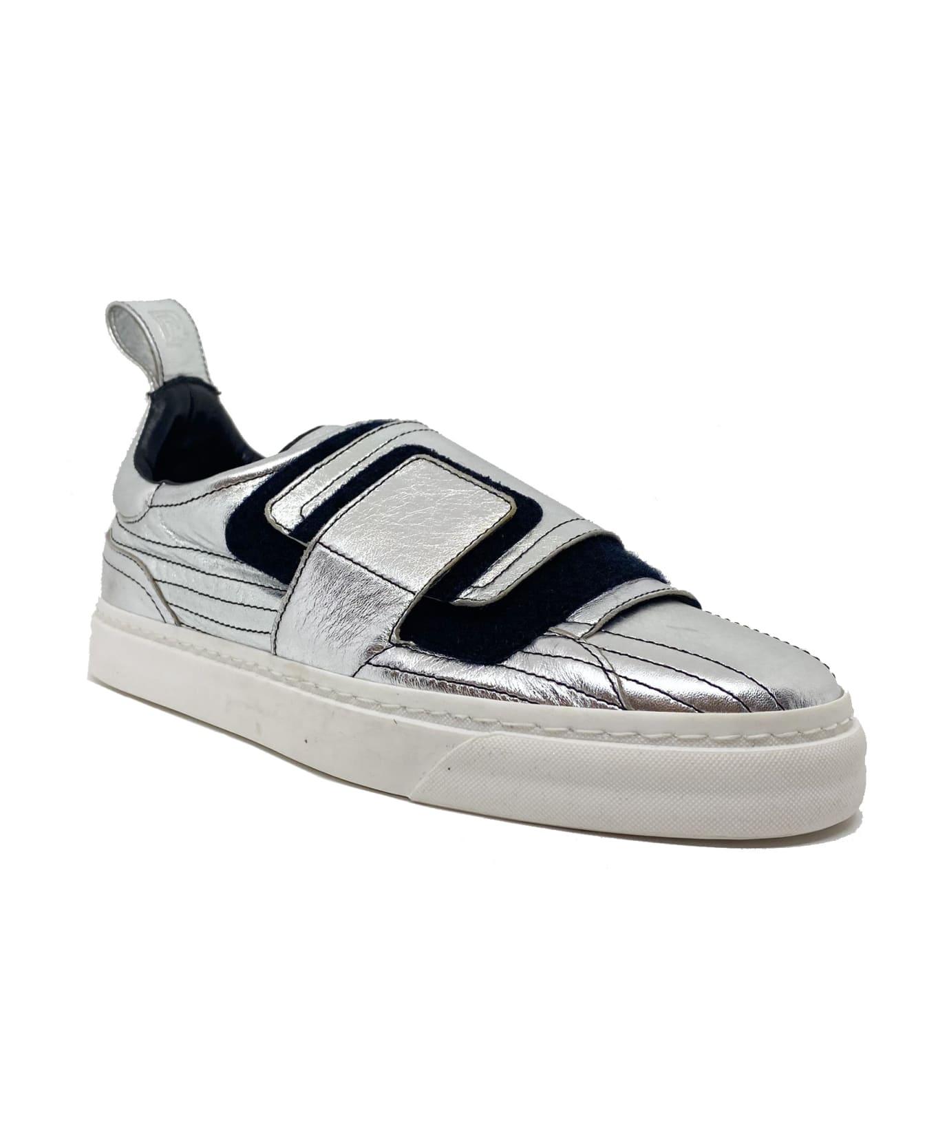 Paco Rabanne Crackled Metallic Leather Sneakers - Silver