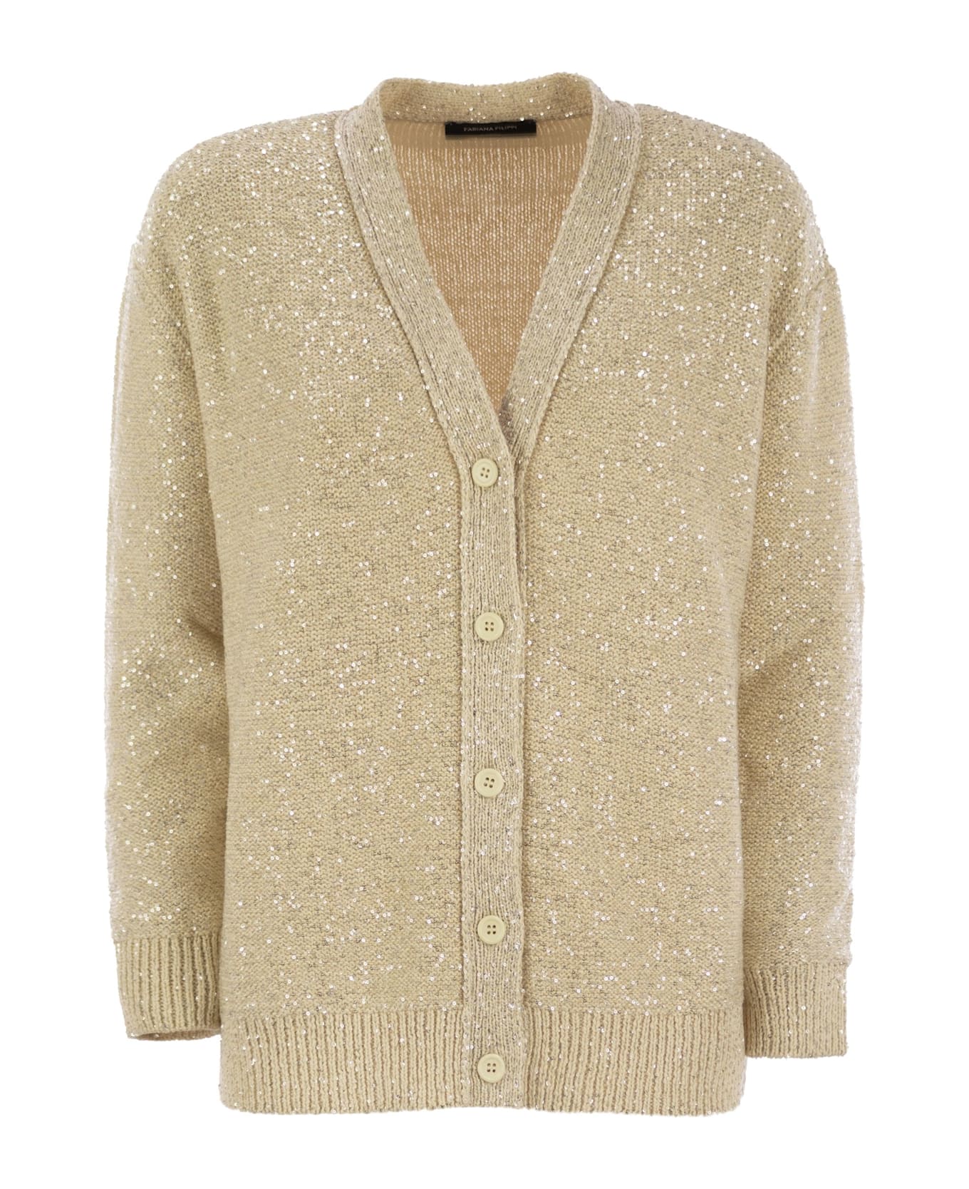 Fabiana Filippi Cotton Knit Cardigan With Sequins - Vanilla
