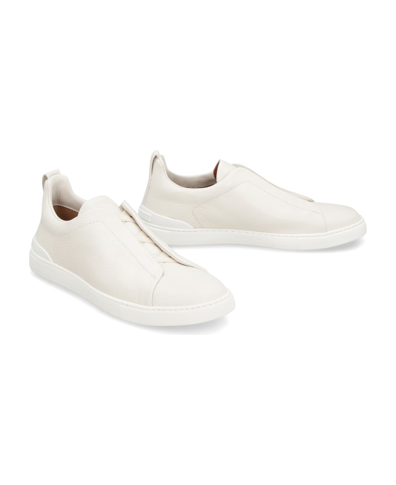 Zegna Triple Stitch Leather Sneakers - White