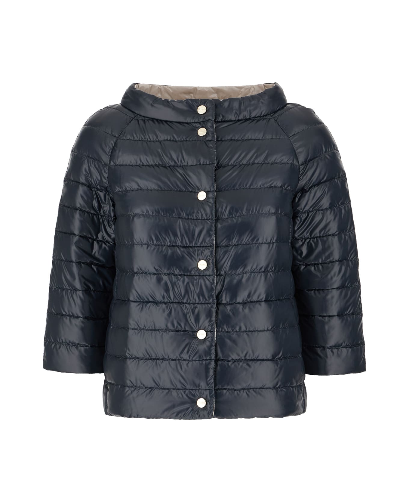 Herno Navy Blue Nylon Down Reversible Jacket - Blu