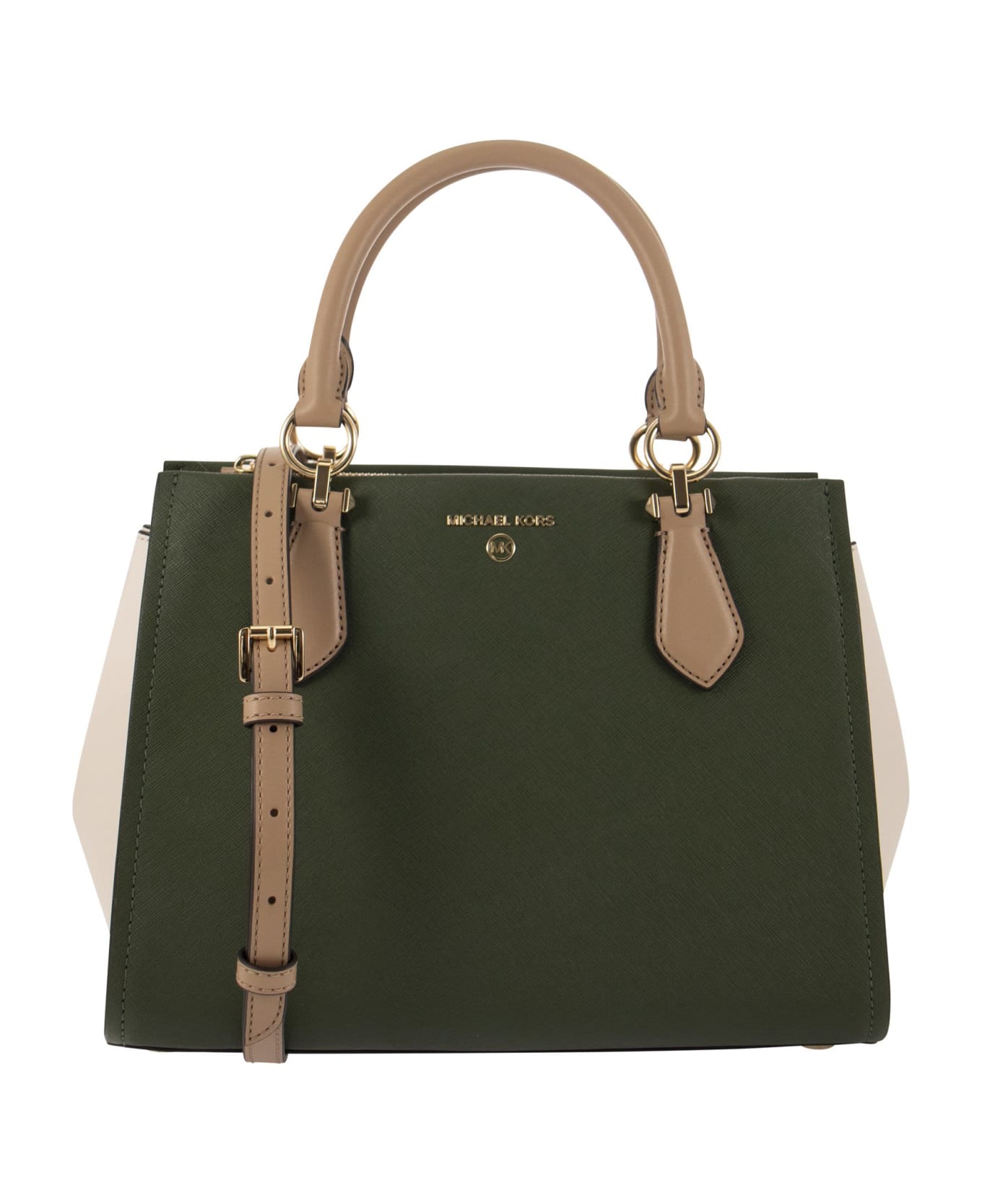 Michael Kors Marilyn Medium Saffiano Palm Green Leather Top Zip Tote Bag