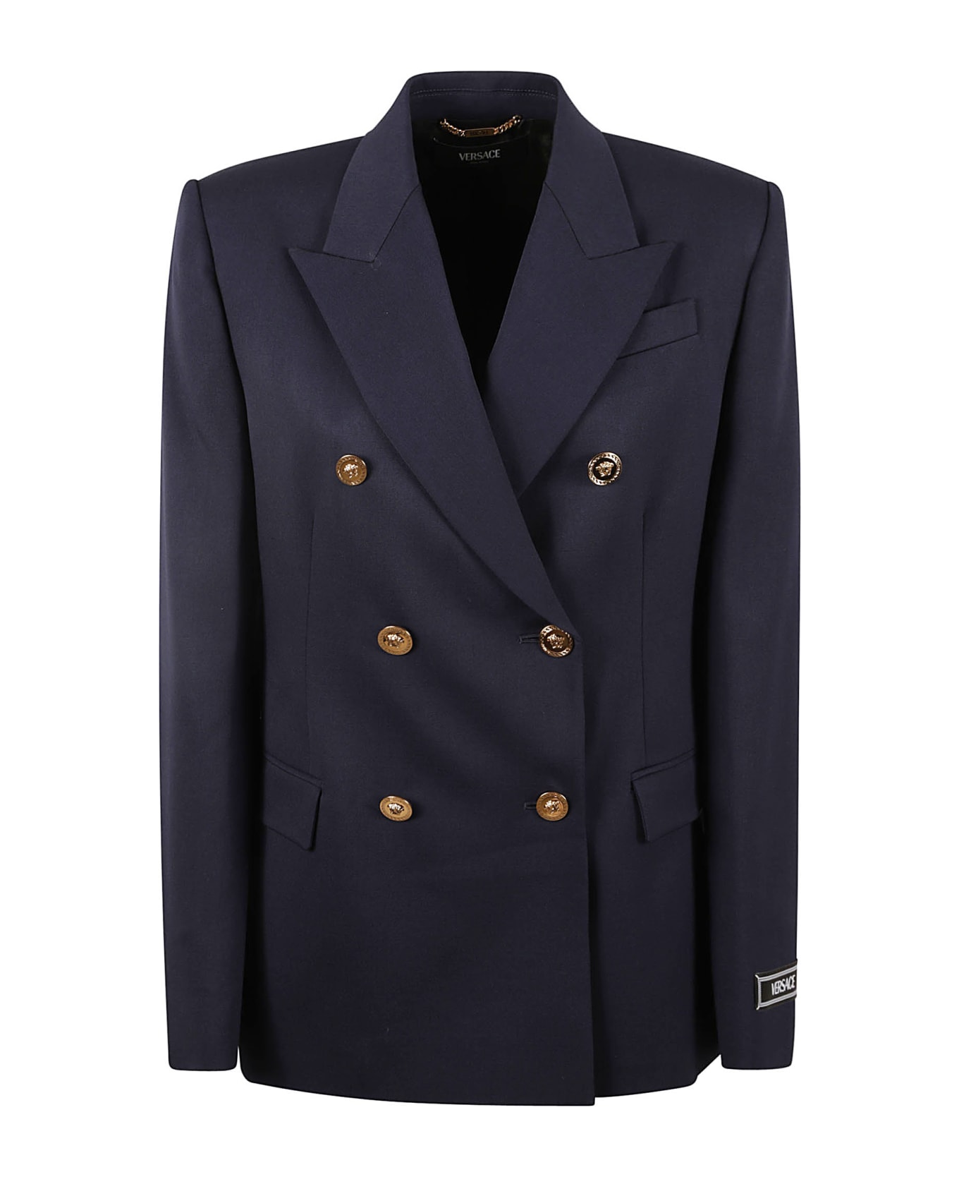 Versace Logo Patched Dinner Jacket - Navy Blue